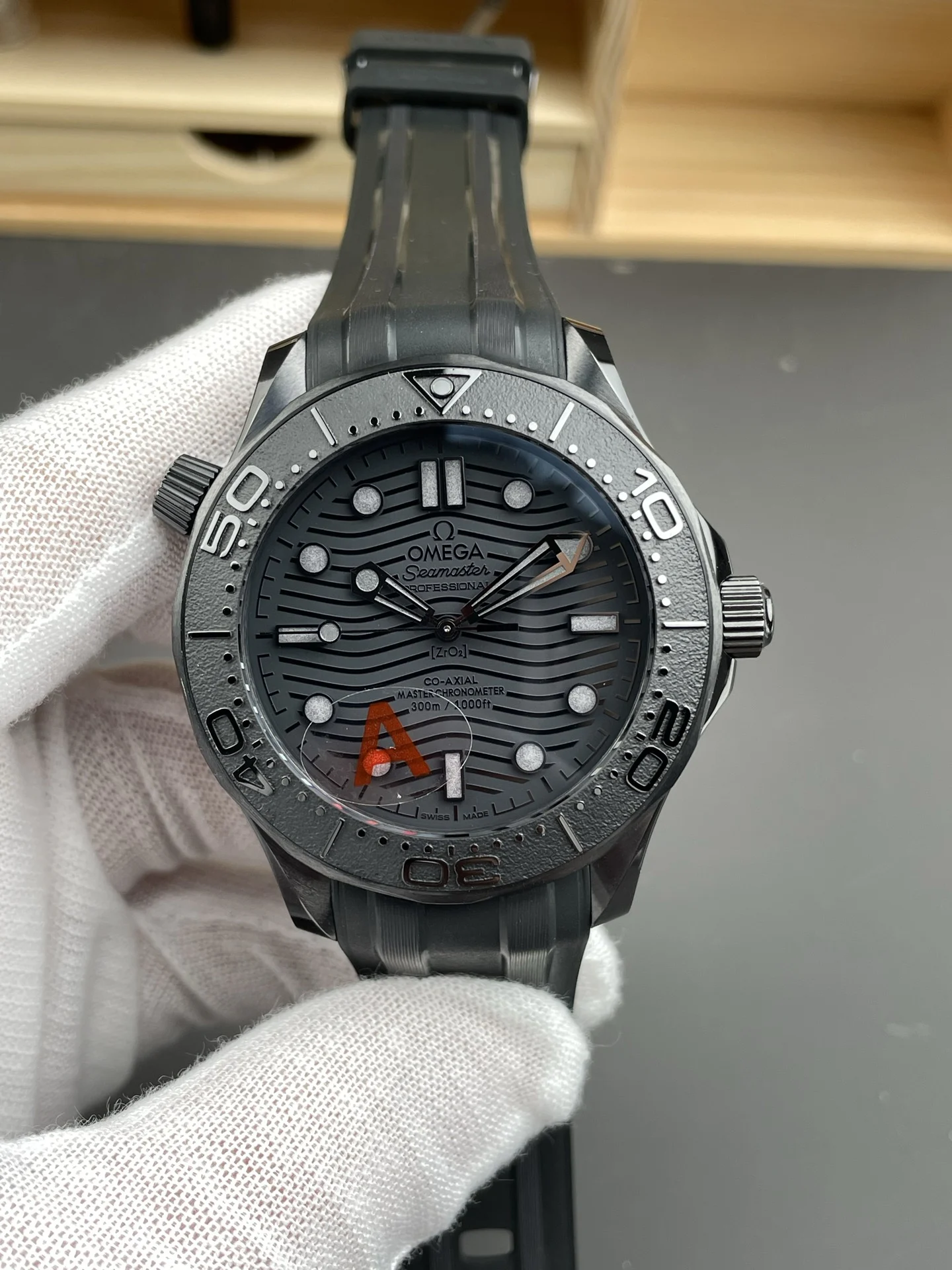 Omega Seamaster 300 Black Dial 42mm — photographed off the sweep