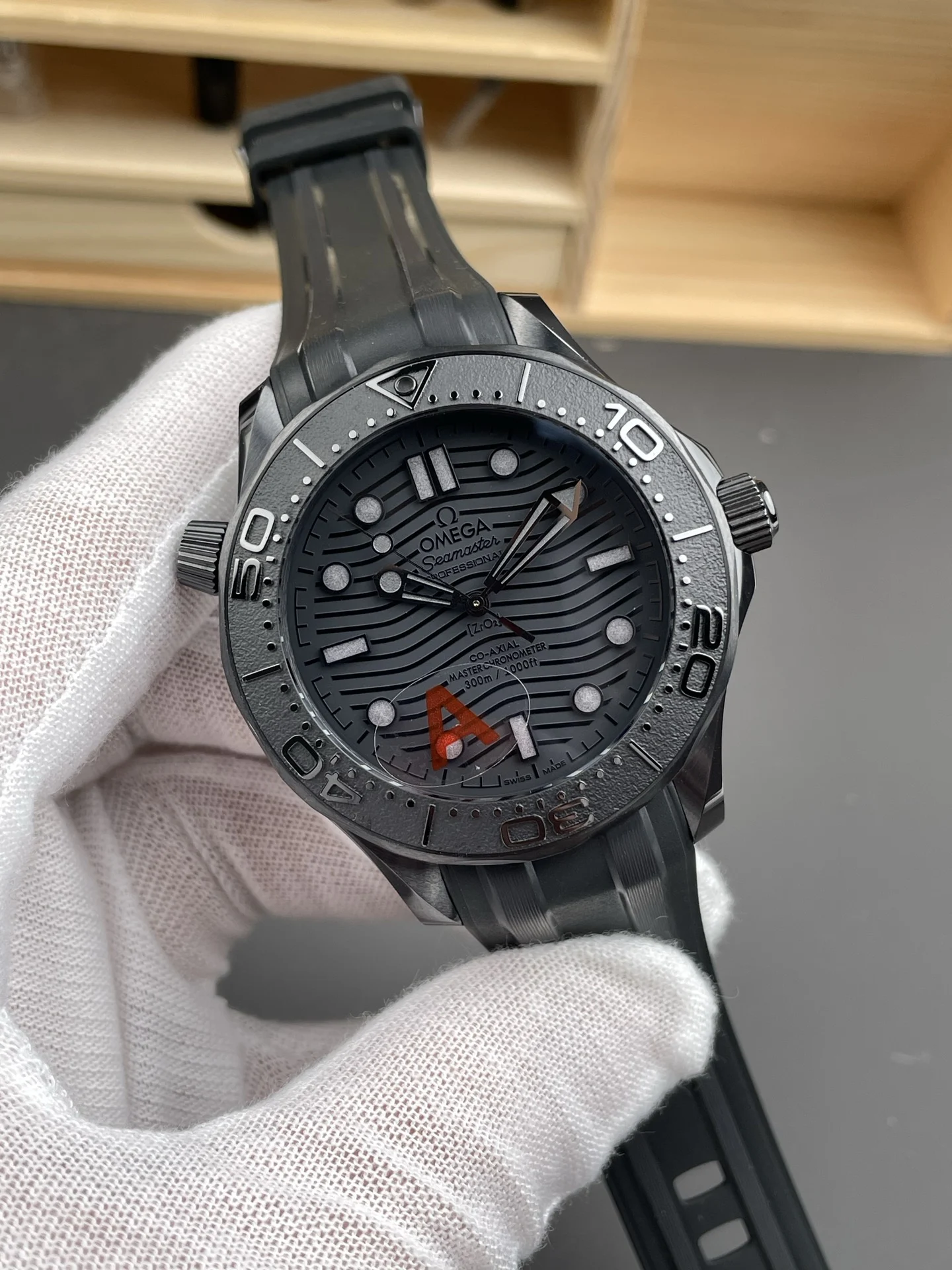 Omega Seamaster 300 Black Dial 42mm — photographed off the sweep