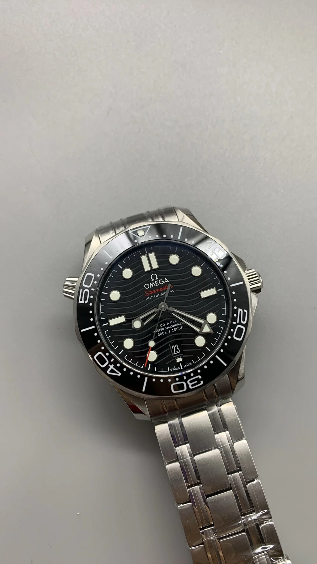 Omega Seamaster 300 Black Dial — photographed off the sweep