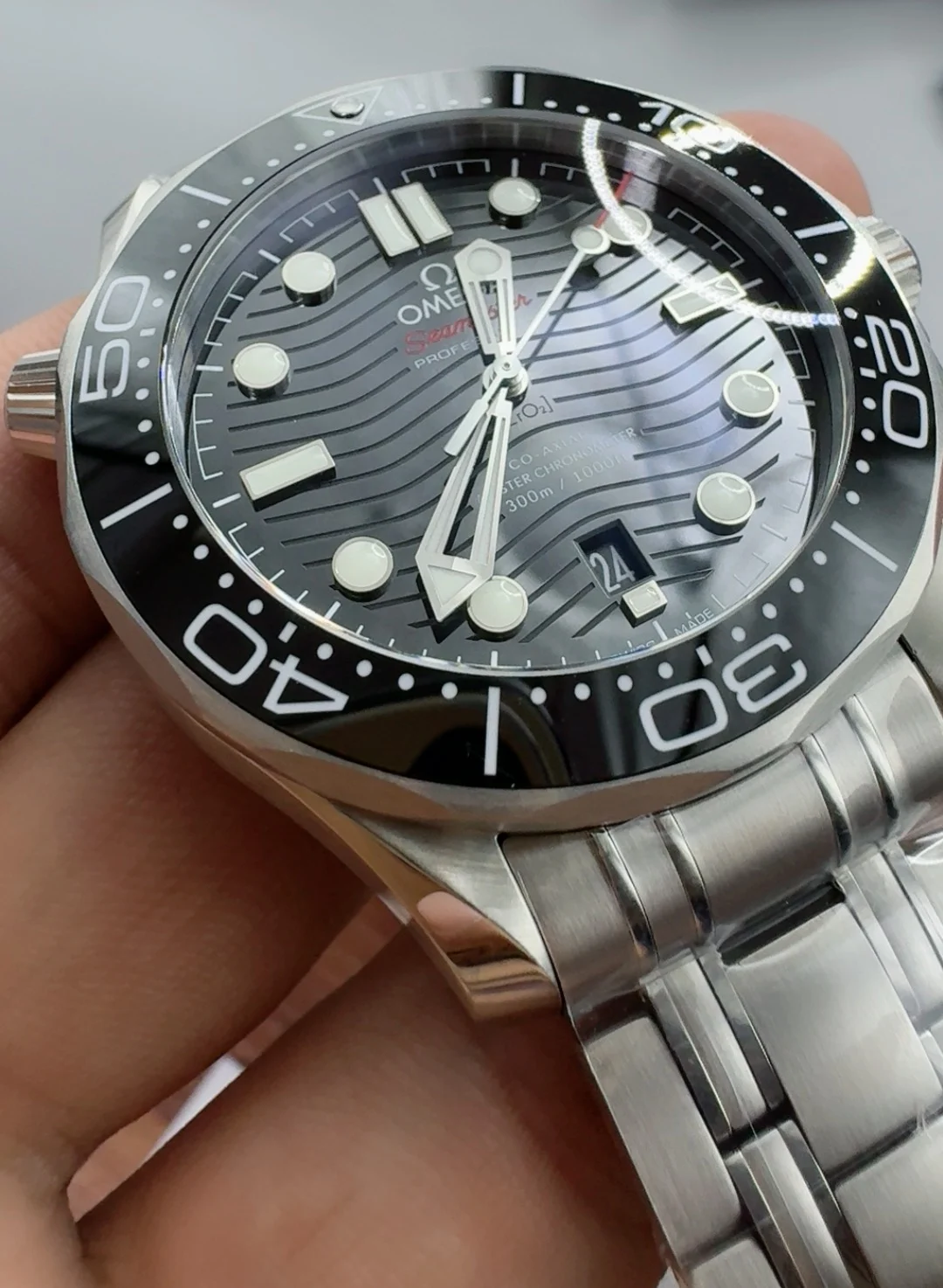 Omega Seamaster 300 Black Dial — photographed off the sweep