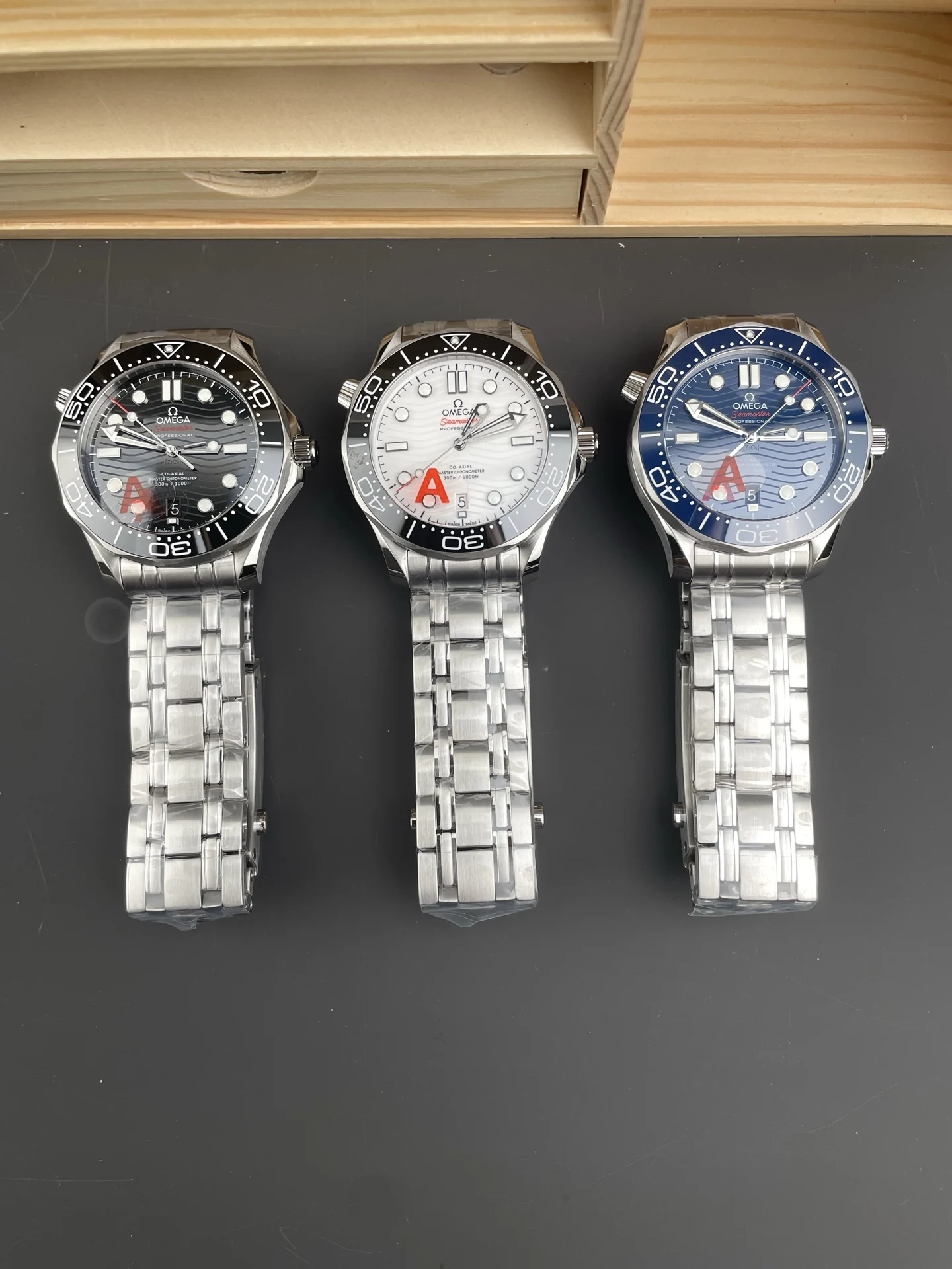 Omega Seamaster 300 Blue Dial — photographed off the sweep