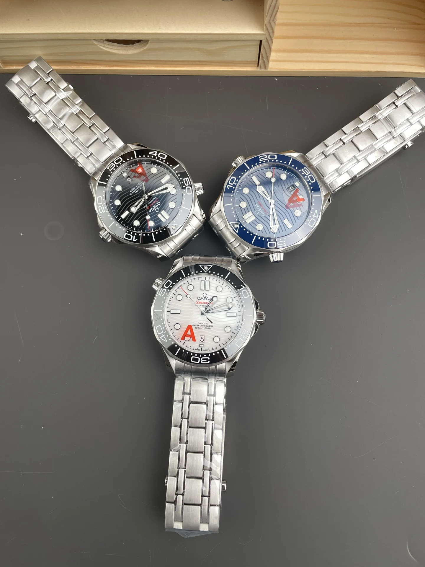 Omega Seamaster 300 Blue Dial — photographed off the sweep