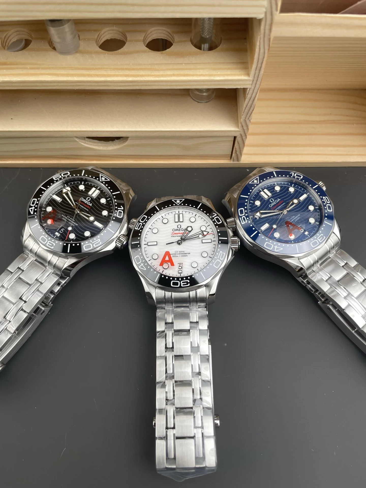 Omega Seamaster 300 Blue Dial — photographed off the sweep