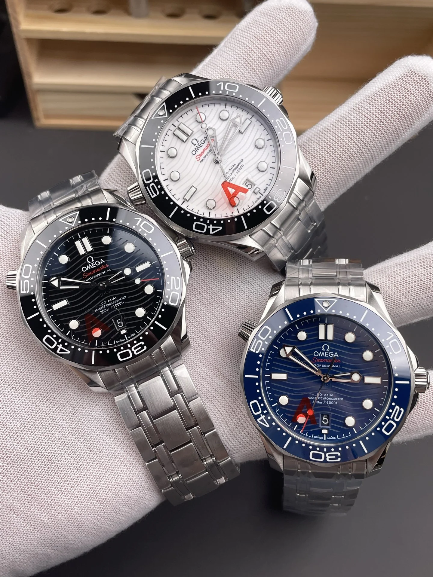 Omega Seamaster 300 Blue Dial — photographed off the sweep