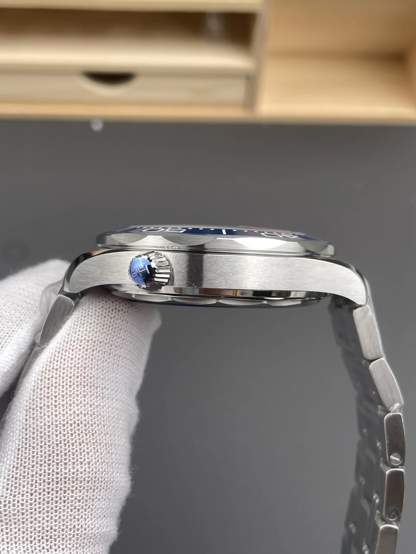 Omega Seamaster 300 Blue Dial 42mm — photographed off the sweep