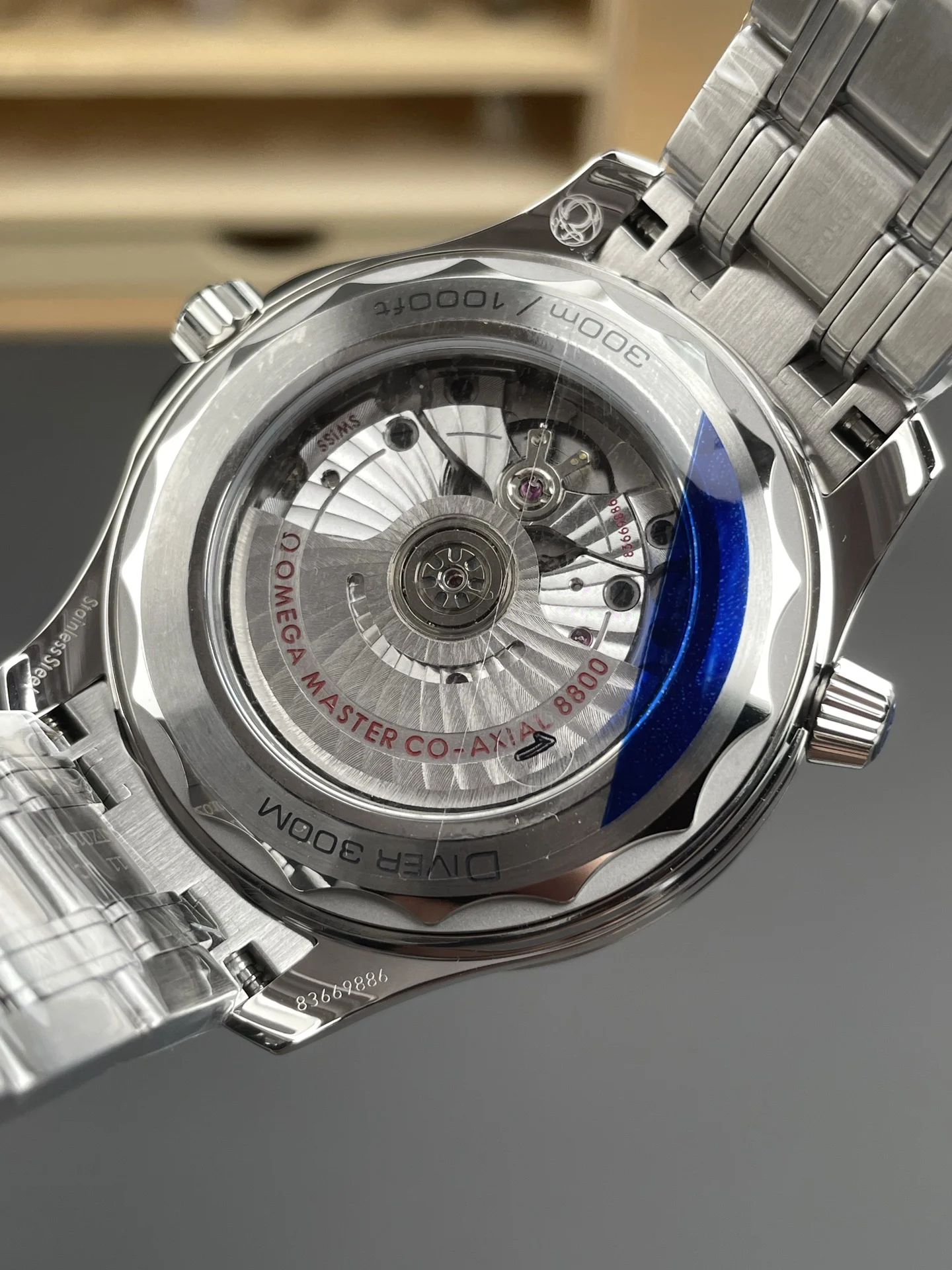 Omega Seamaster 300 Blue Dial 42mm — photographed off the sweep
