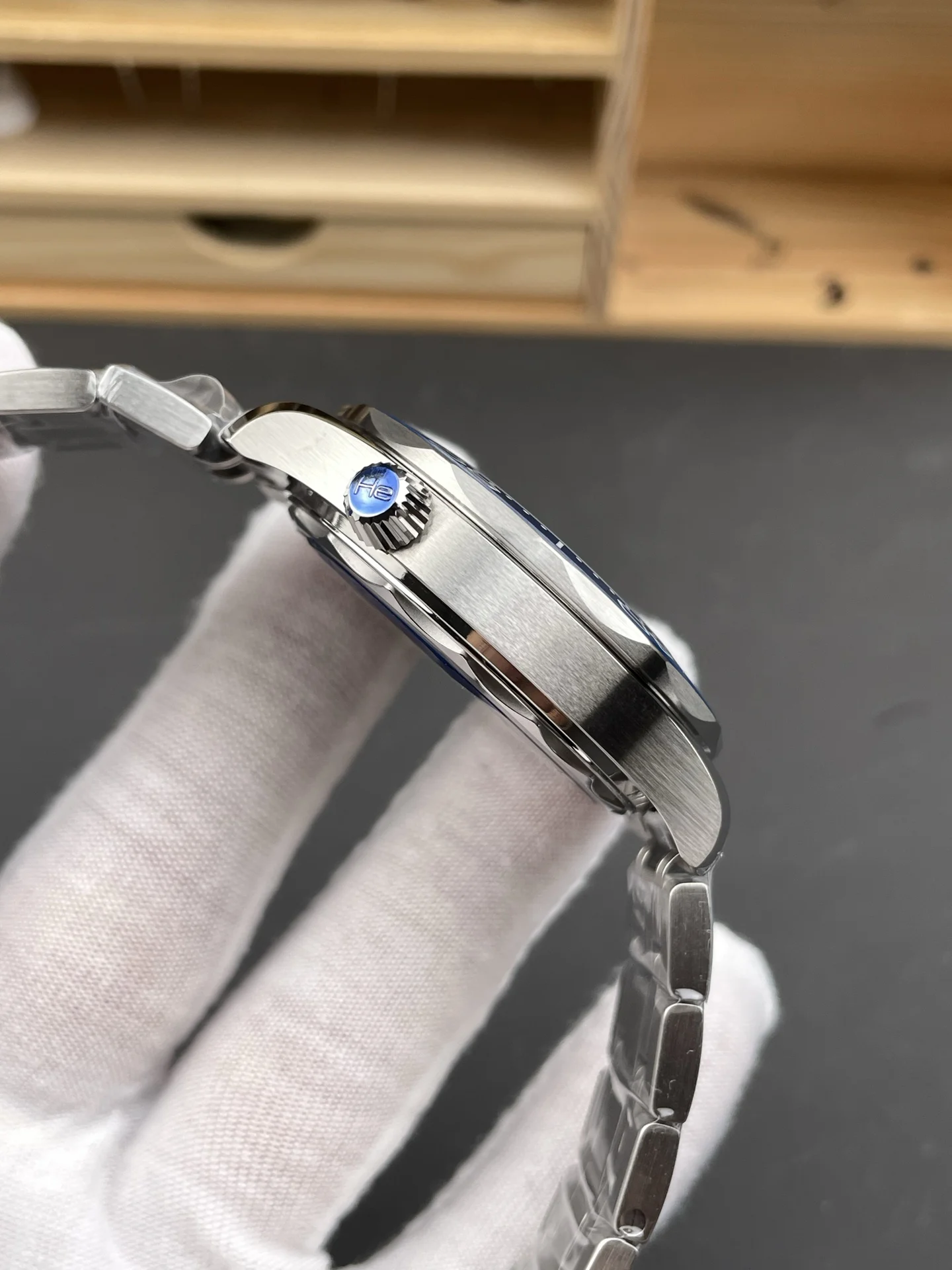 Omega Seamaster 300 Blue Dial 42mm — photographed off the sweep