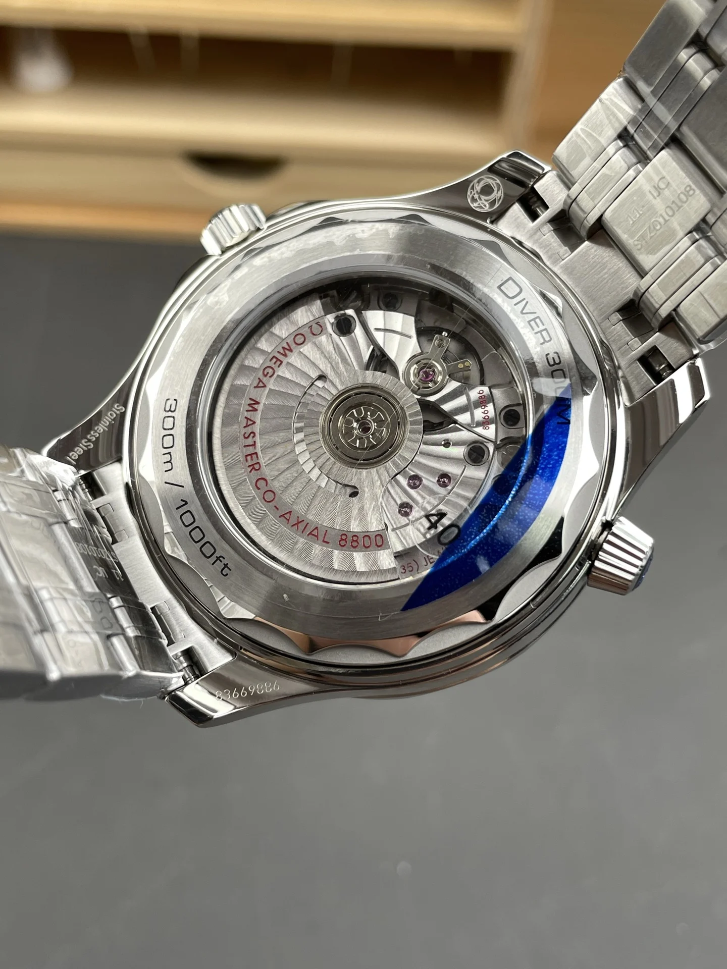 Omega Seamaster 300 Blue Dial 42mm — photographed off the sweep