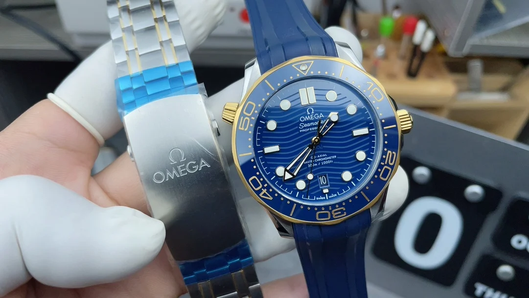 Omega Seamaster 300 Blue Dial — photographed off the sweep