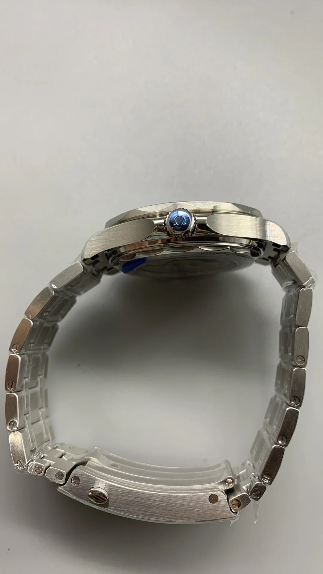 Omega Seamaster 300 Blue Dial — photographed off the sweep
