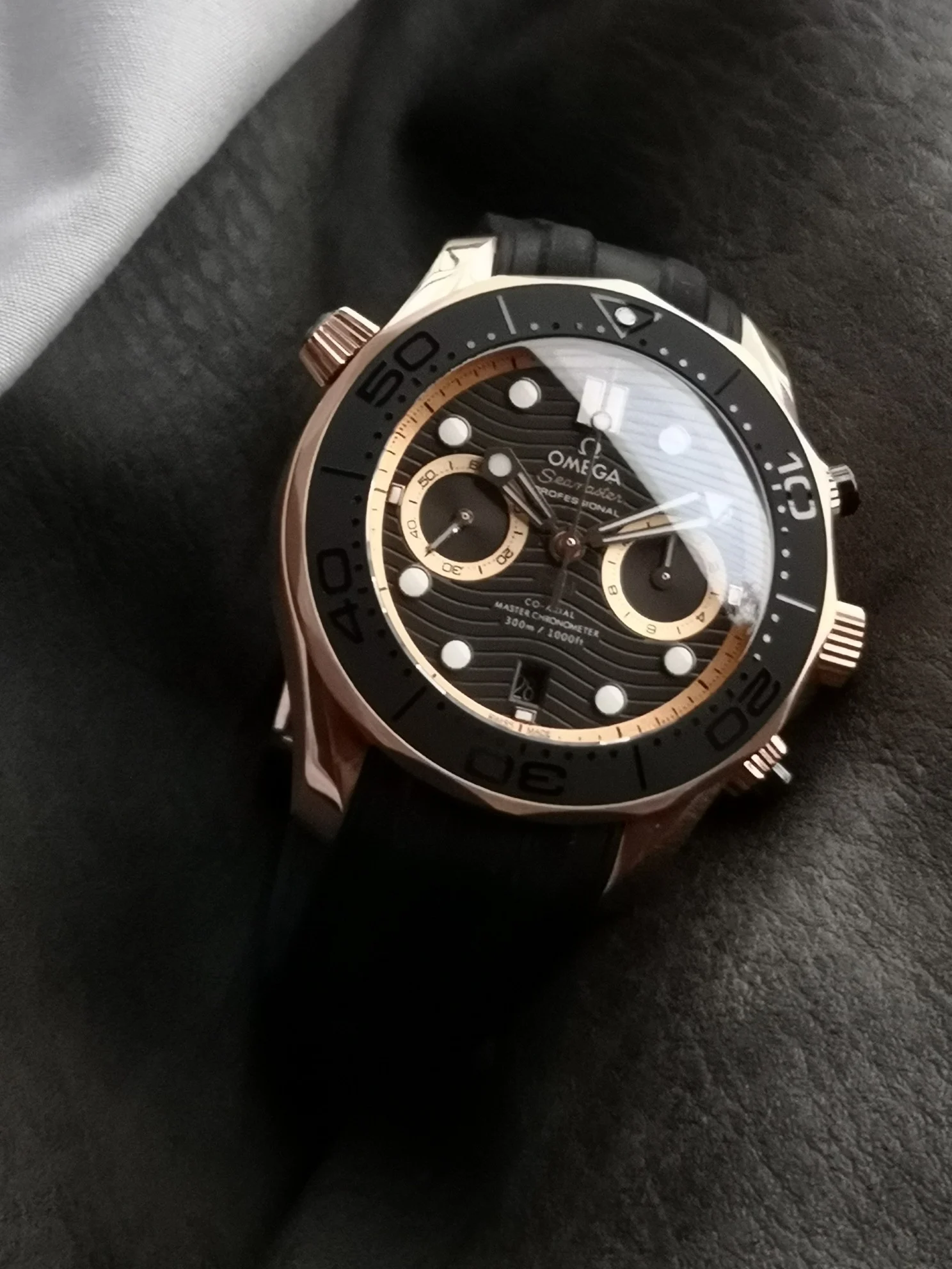 Omega Seamaster 300 Ceramic White Dial — photographed off the sweep