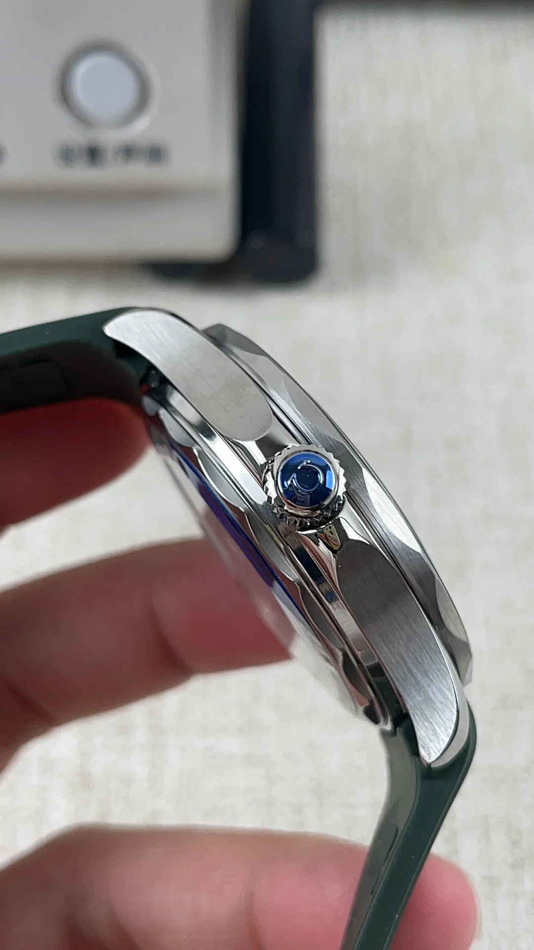 Omega Seamaster 300 Green Dial — photographed off the sweep