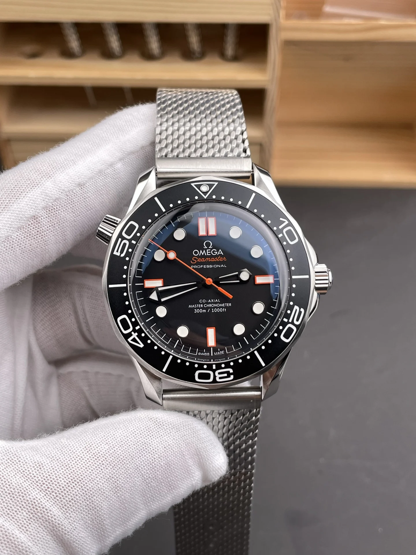 Omega Seamaster 300 Orange Dial — photographed off the sweep