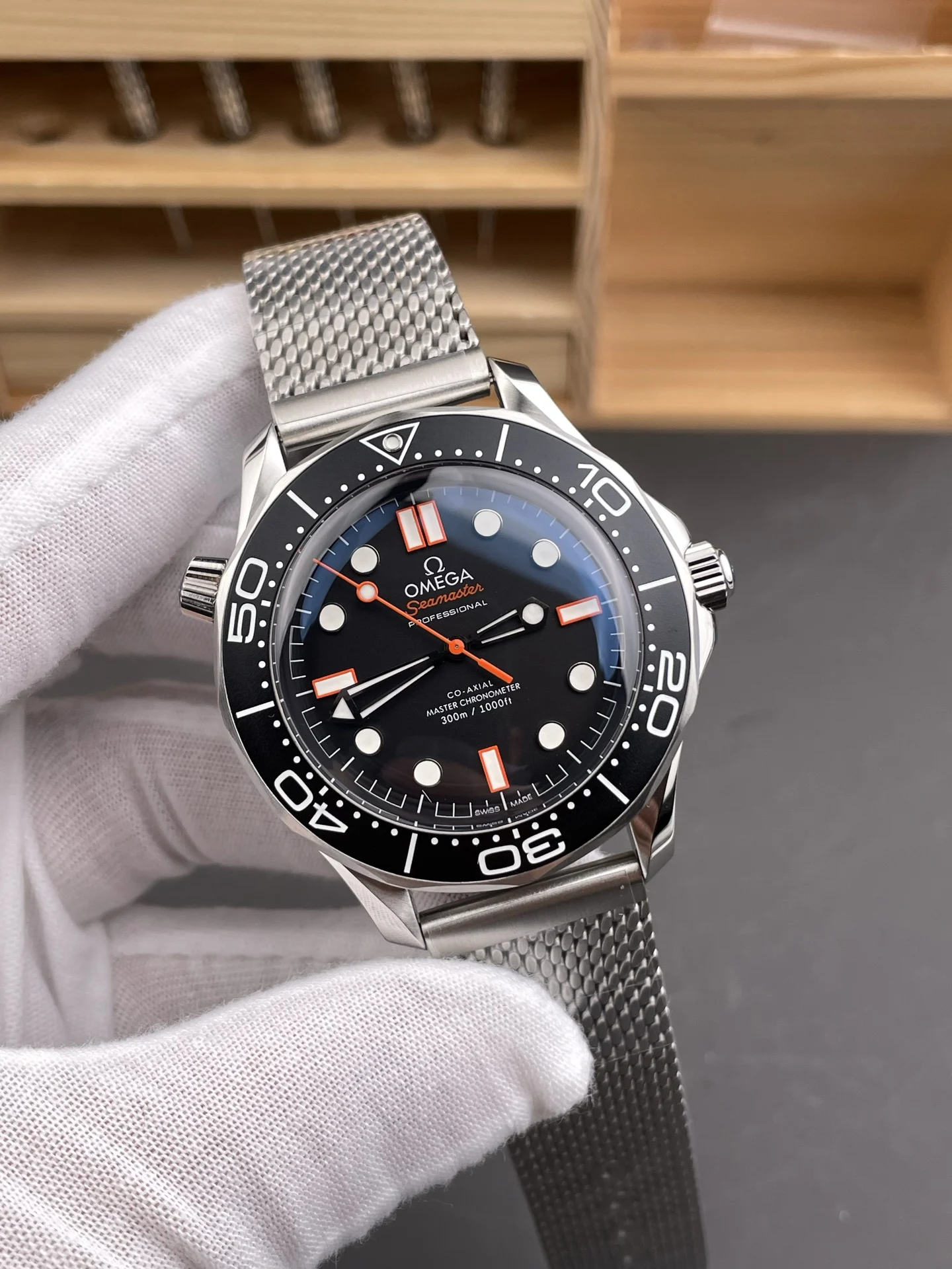 Omega Seamaster 300 Orange Dial — photographed off the sweep