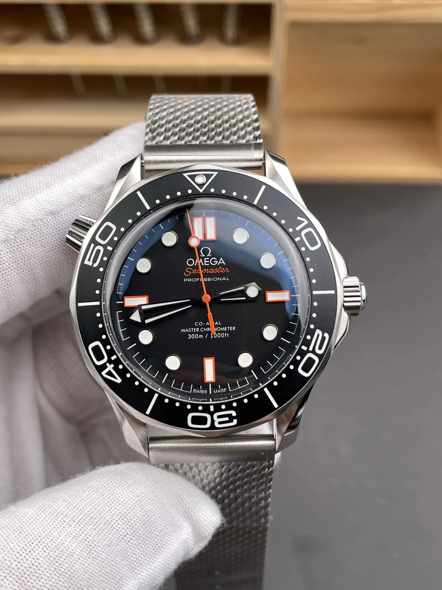 Omega Seamaster 300 Orange Dial — photographed off the sweep