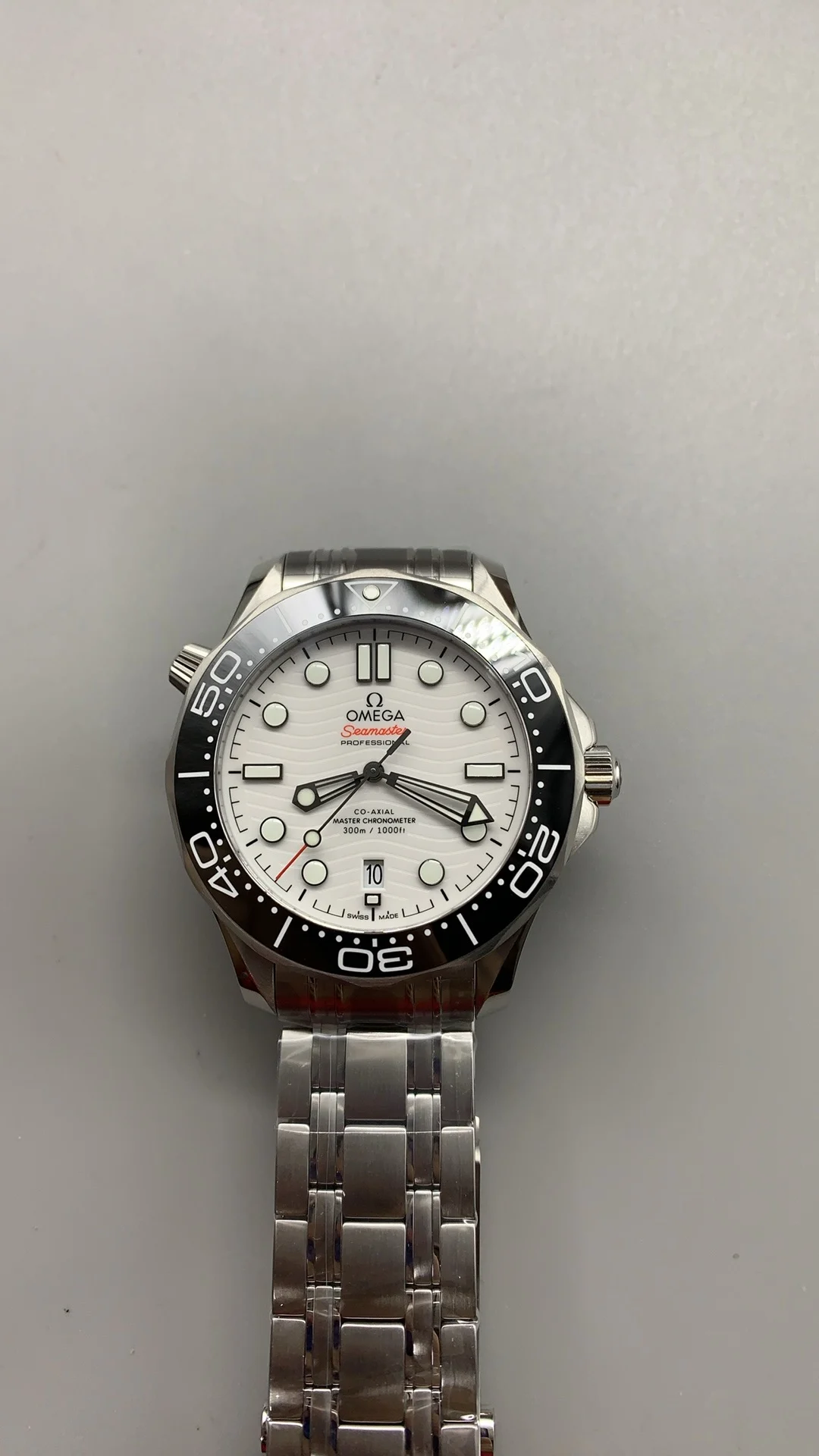 Omega Seamaster 300 Panda β photographed off the sweep