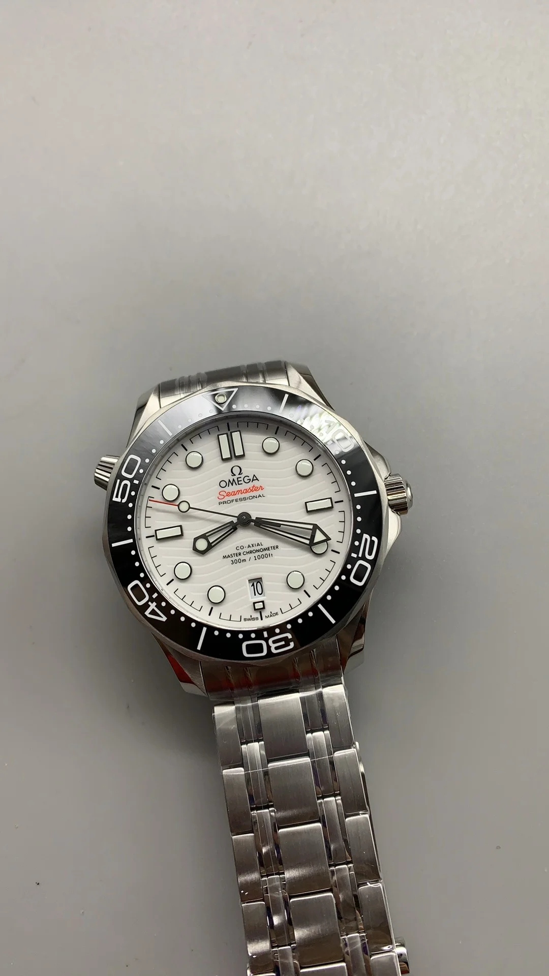 Omega Seamaster 300 Panda β photographed off the sweep