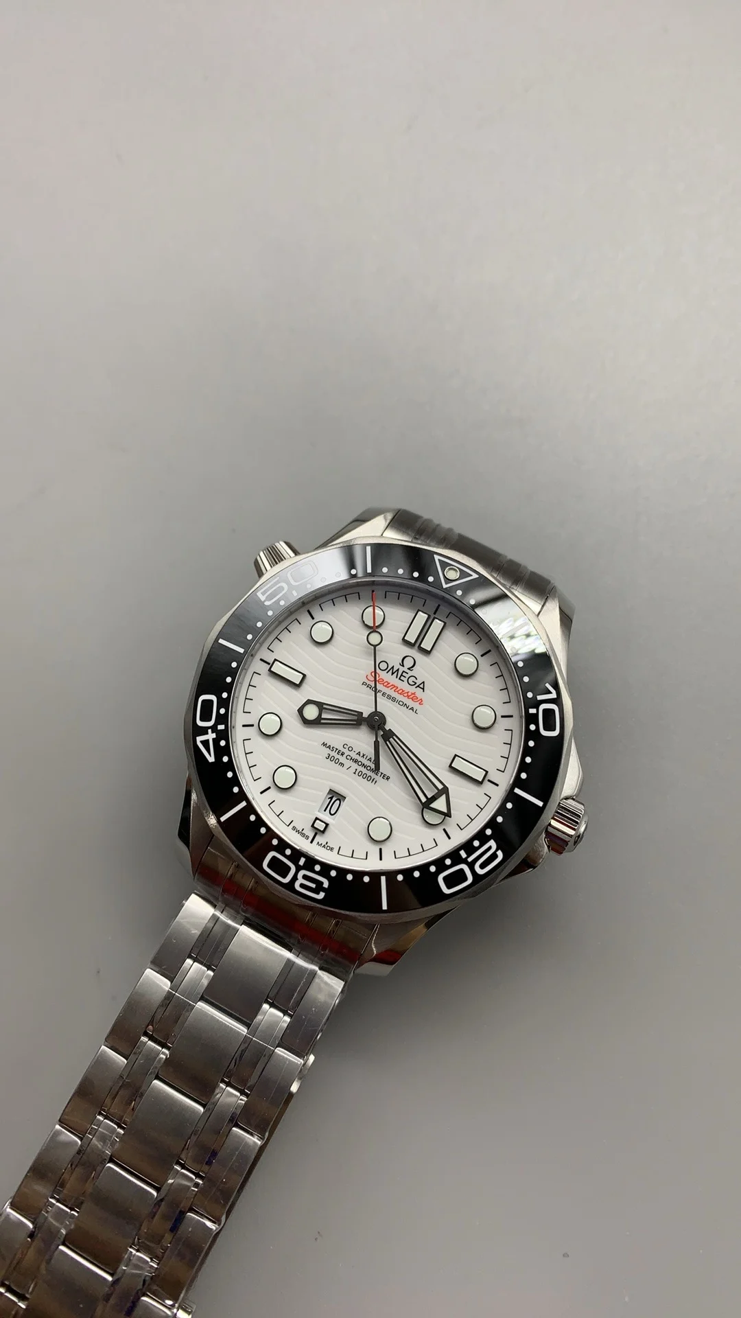 Omega Seamaster 300 Panda β photographed off the sweep