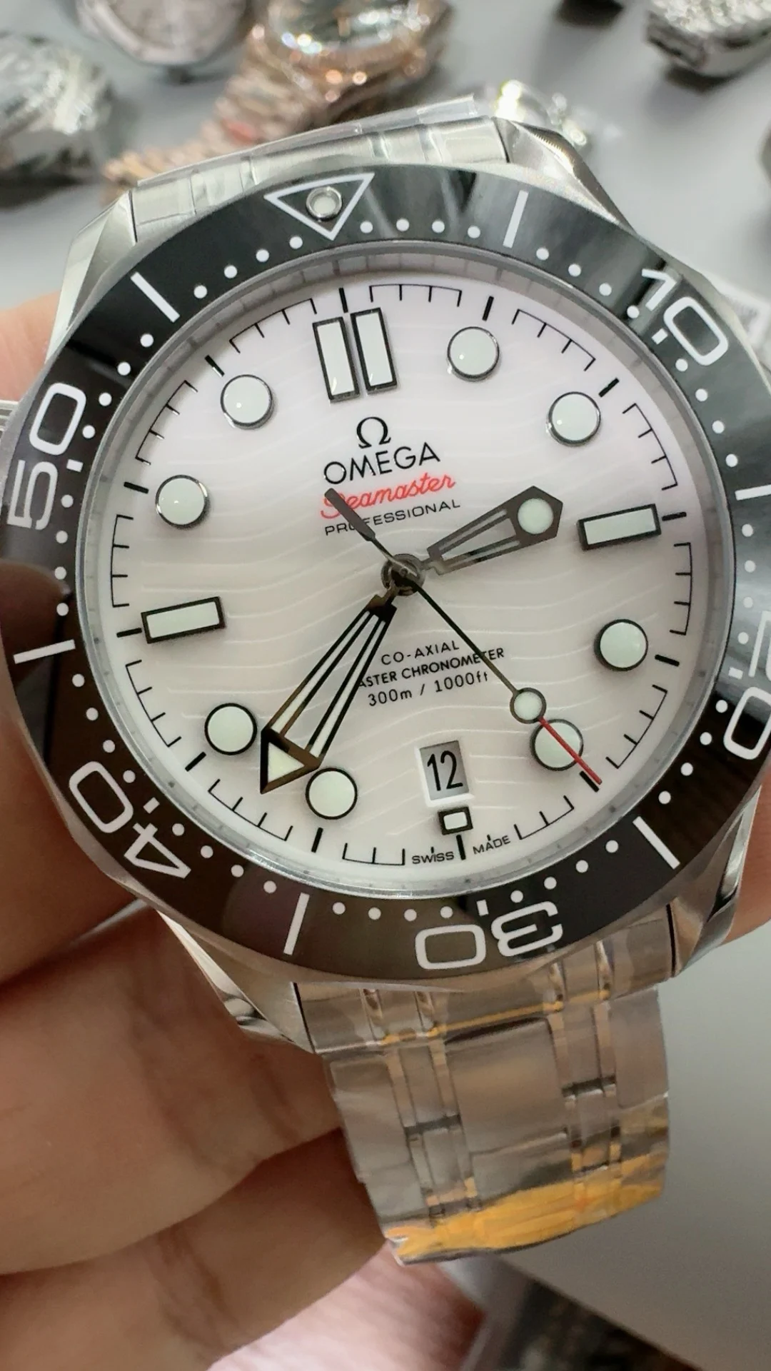 Omega Seamaster 300 Panda β photographed off the sweep