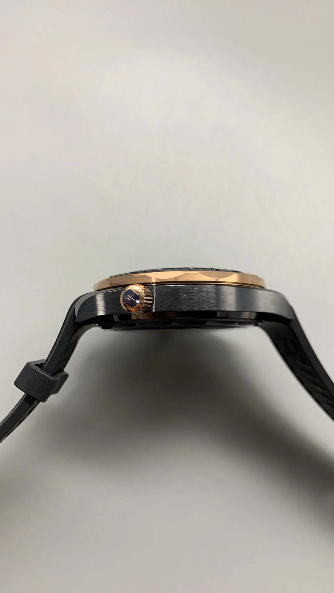 Omega Seamaster 300 Rose Gold Black Dial 43.5mm — photographed off the sweep
