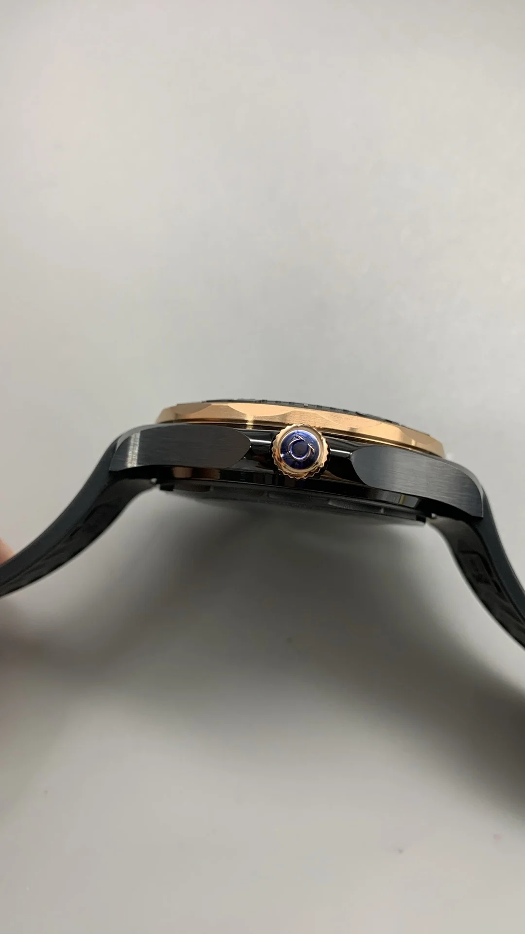 Omega Seamaster 300 Rose Gold Black Dial — photographed off the sweep