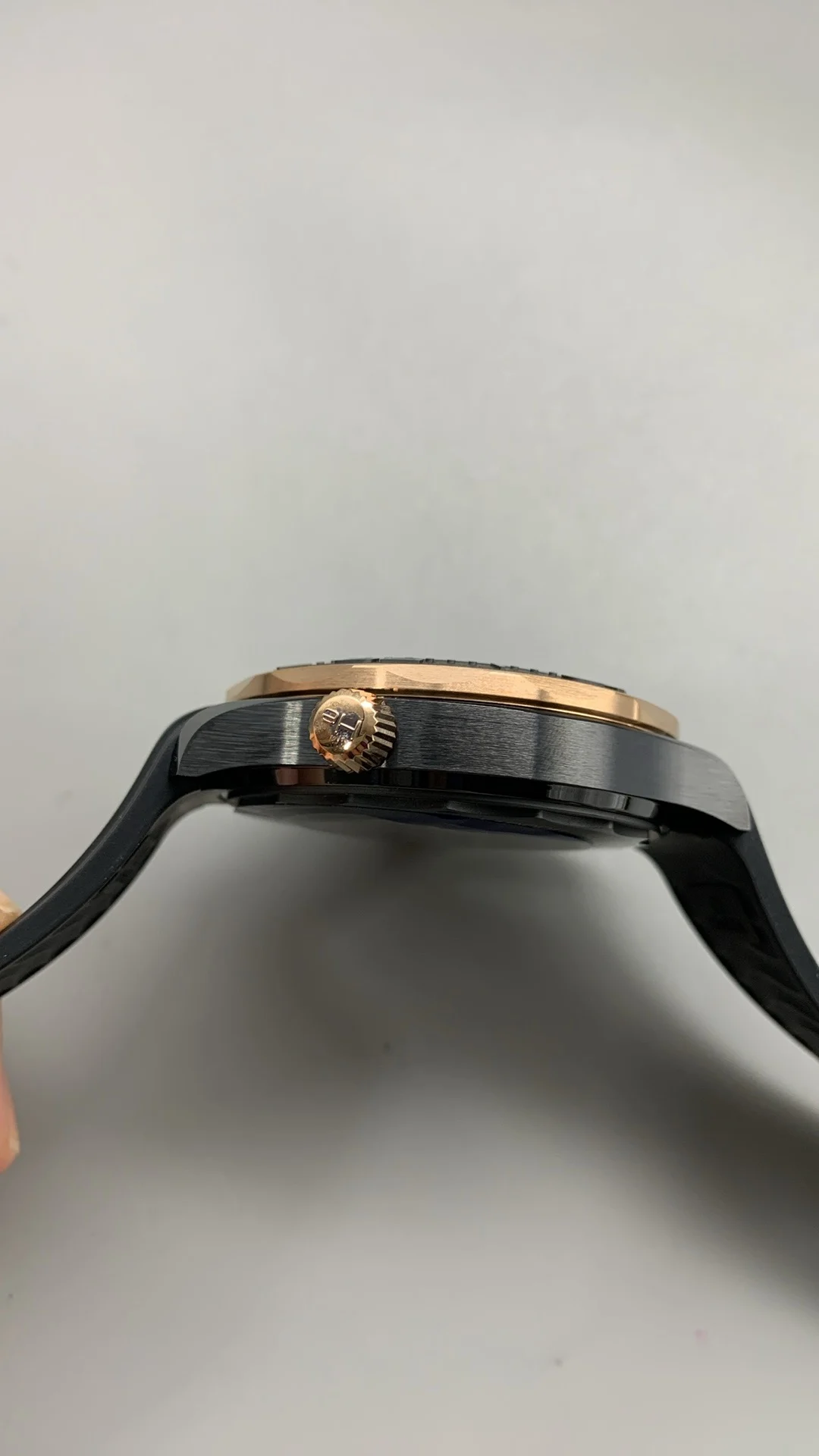 Omega Seamaster 300 Rose Gold Black Dial — photographed off the sweep