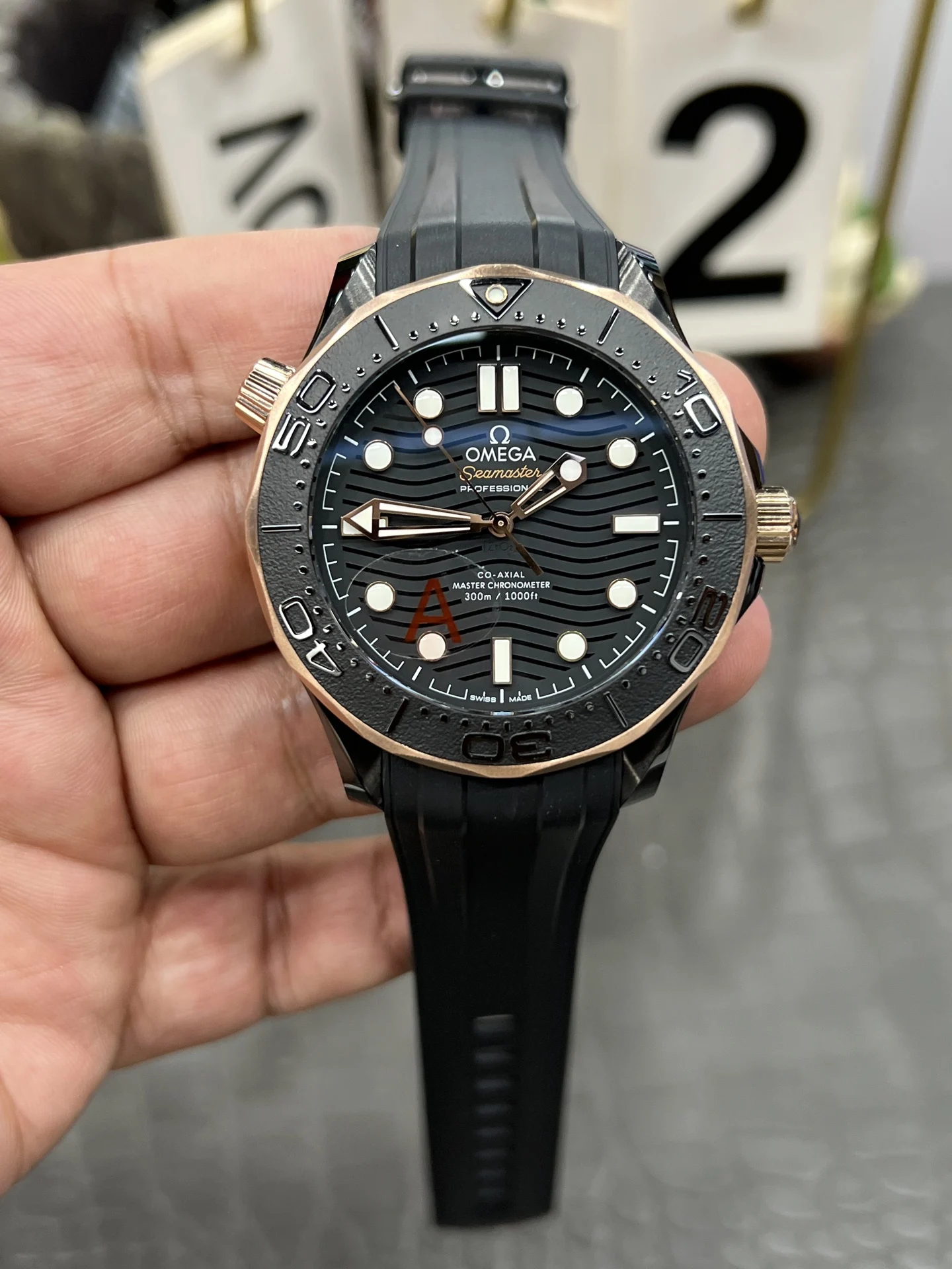 Omega Seamaster 300 Two-Tone 43.5mm — photographed off the sweep