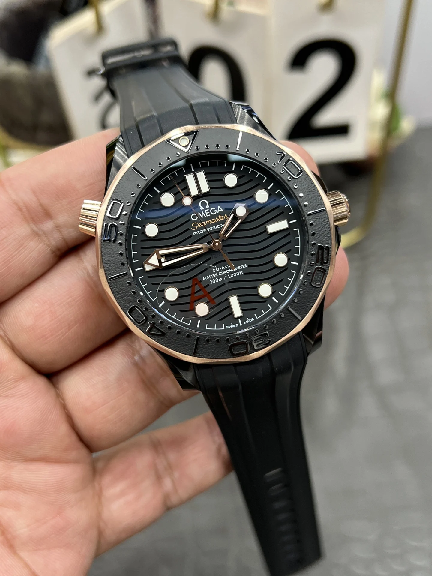 Omega Seamaster 300 Two-Tone 43.5mm — photographed off the sweep