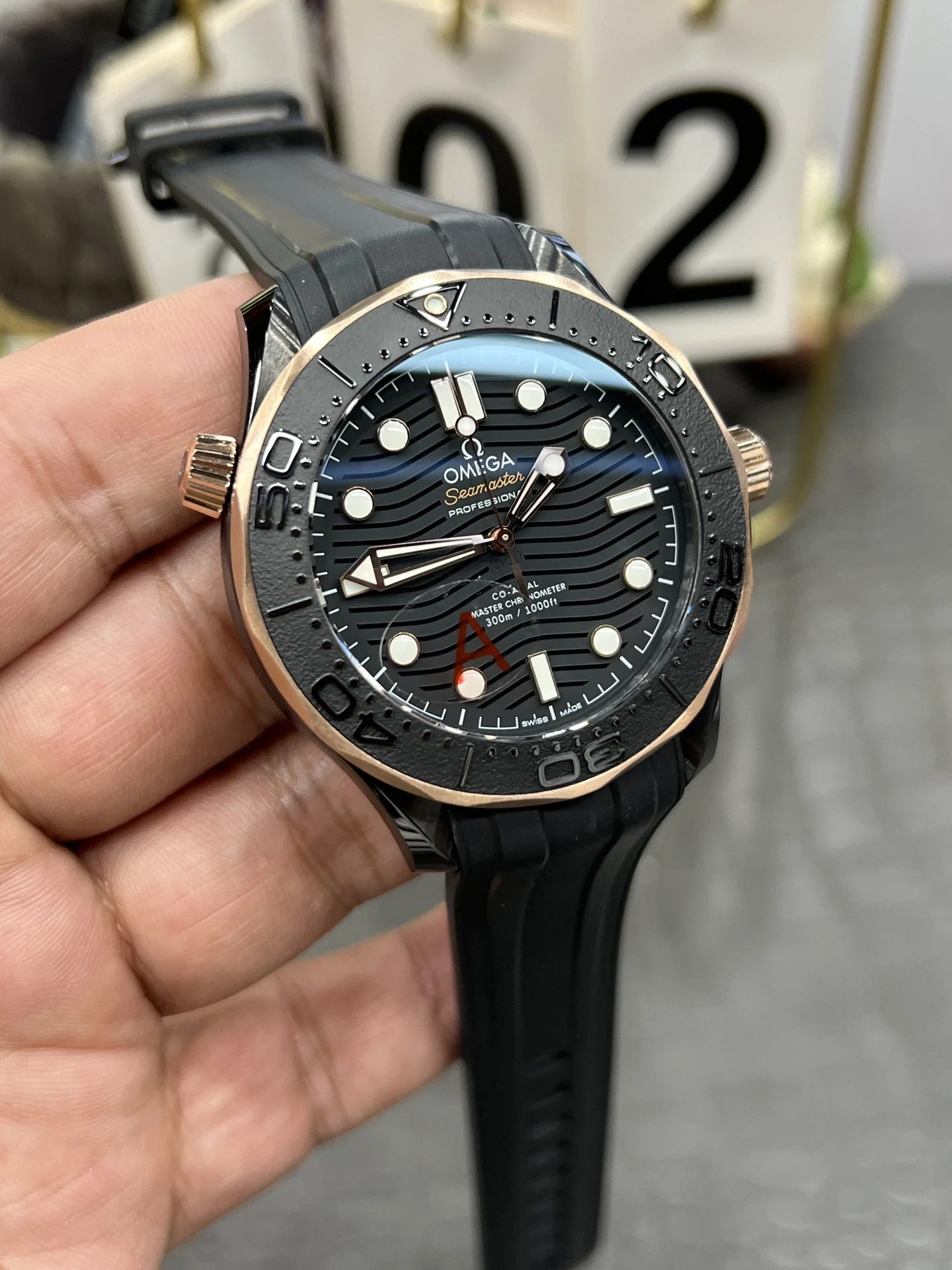 Omega Seamaster 300 Two-Tone 43.5mm — photographed off the sweep