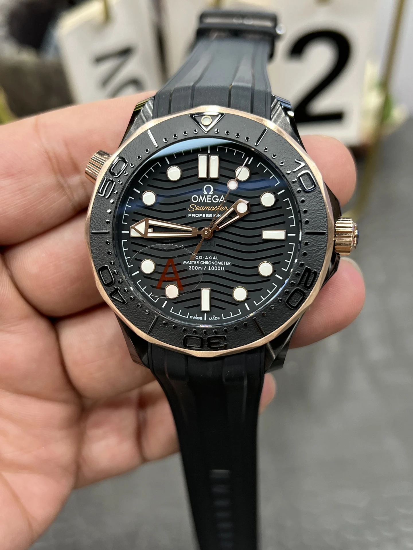 Omega Seamaster 300 Two-Tone 43.5mm — photographed off the sweep