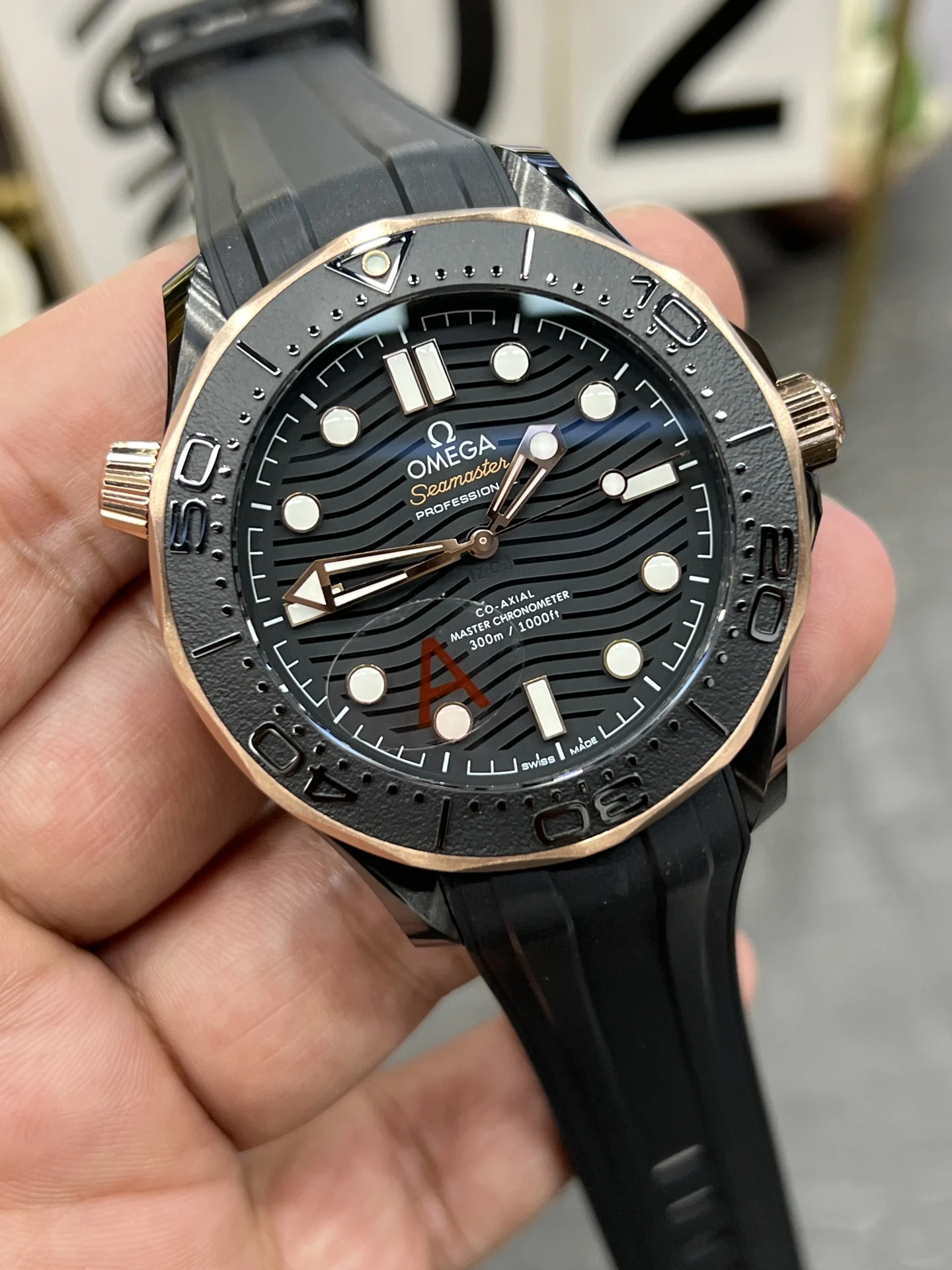 Omega Seamaster 300 Two-Tone 43.5mm — photographed off the sweep