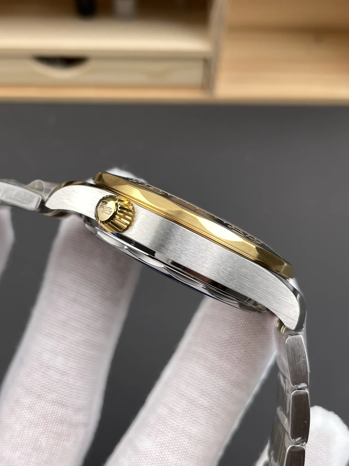 Omega Seamaster 300 Two-Tone Black Dial 42mm — photographed off the sweep