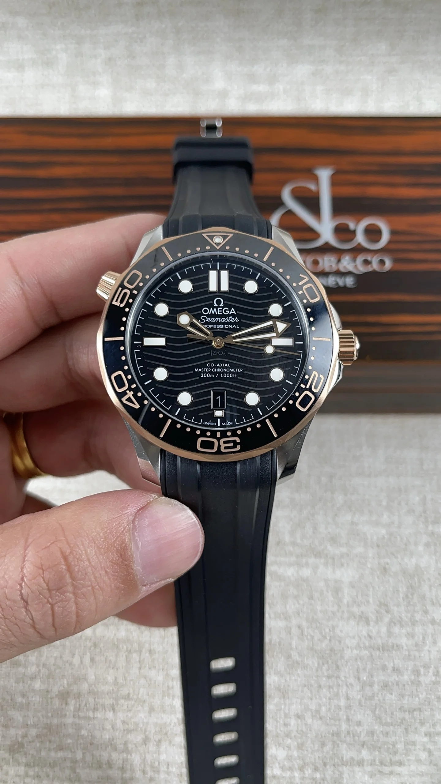 Omega Seamaster 300 Two-Tone — photographed off the sweep