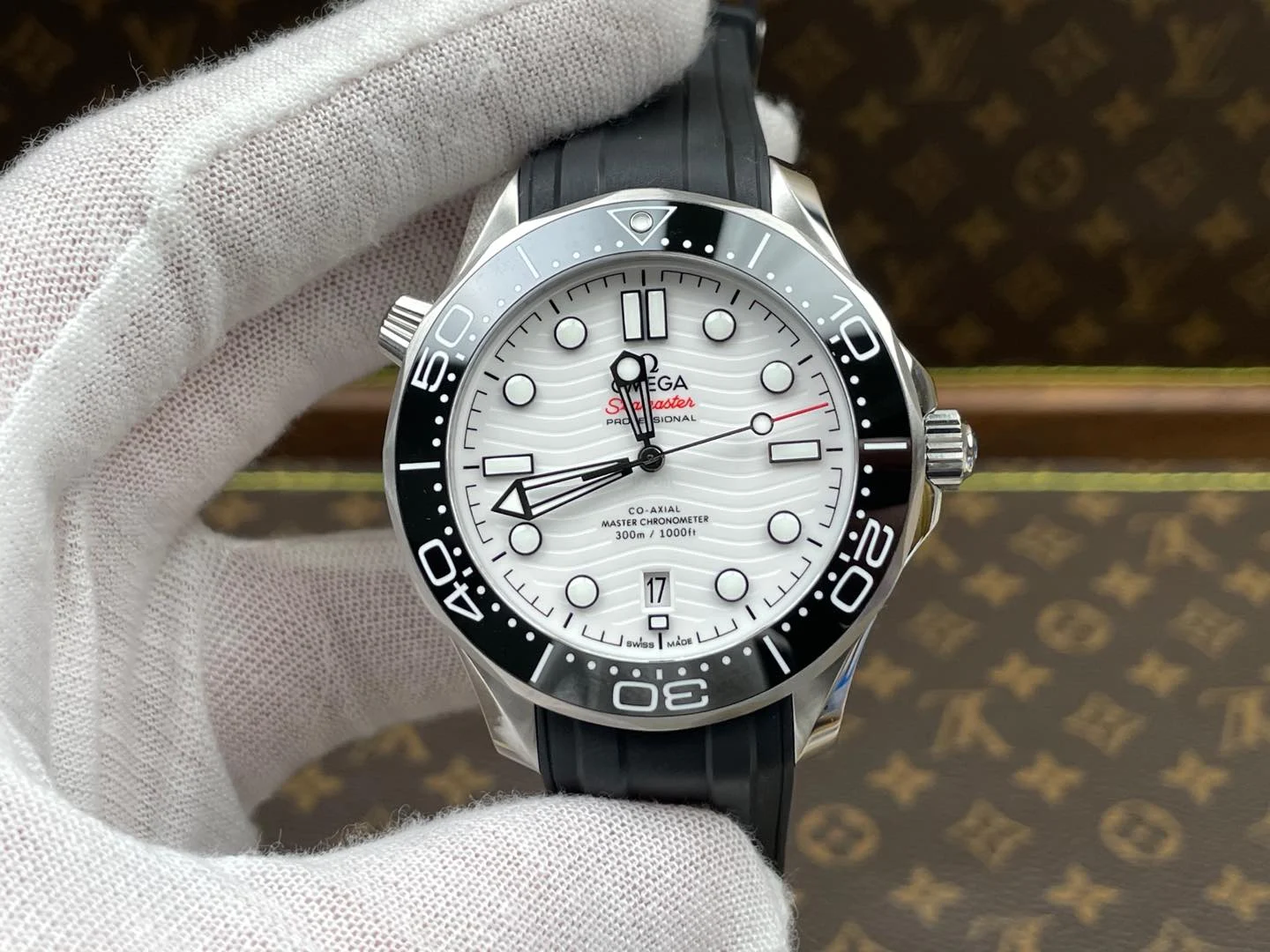 Omega Seamaster 300 White Dial — photographed off the sweep