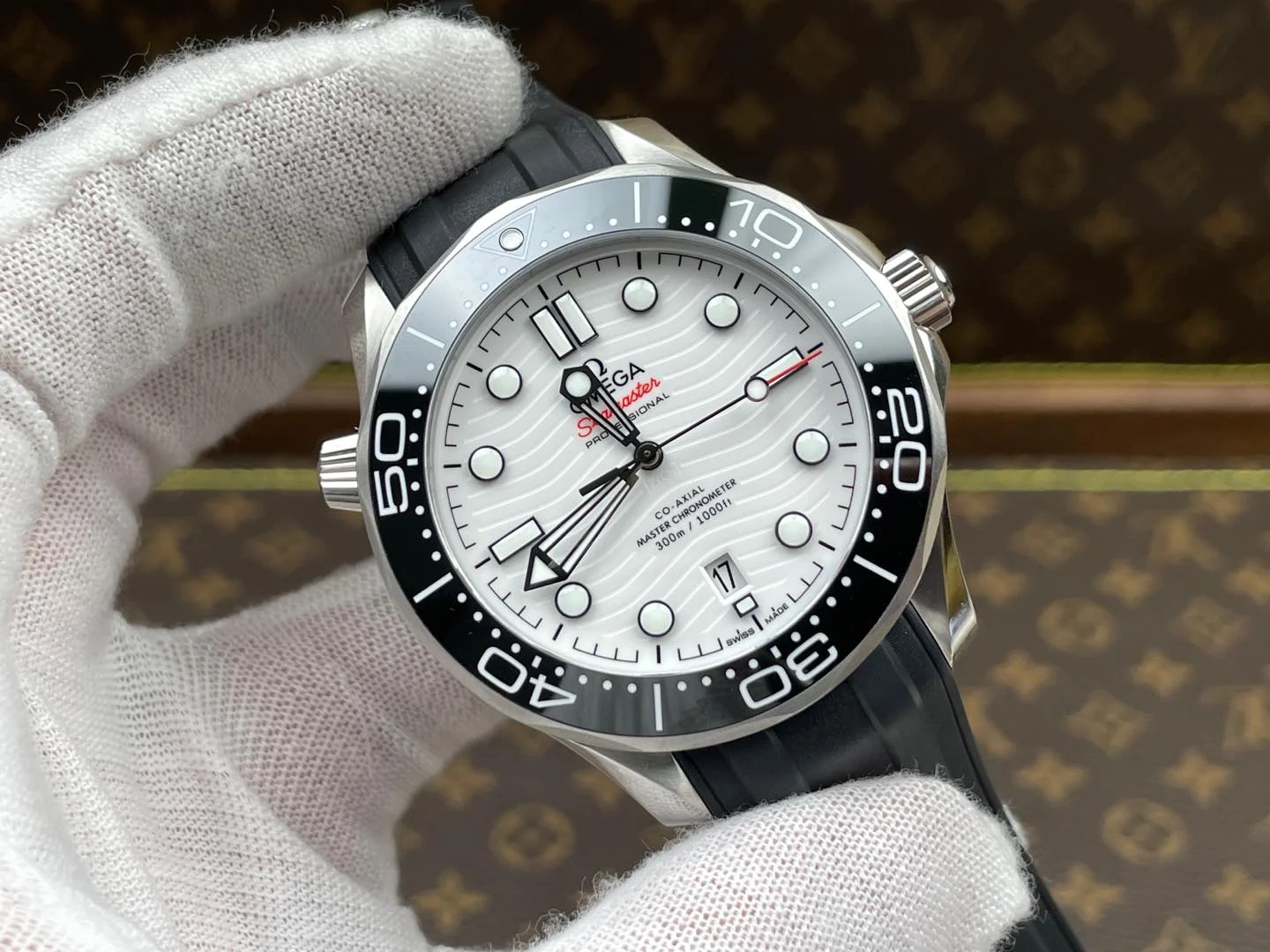 Omega Seamaster 300 White Dial — photographed off the sweep