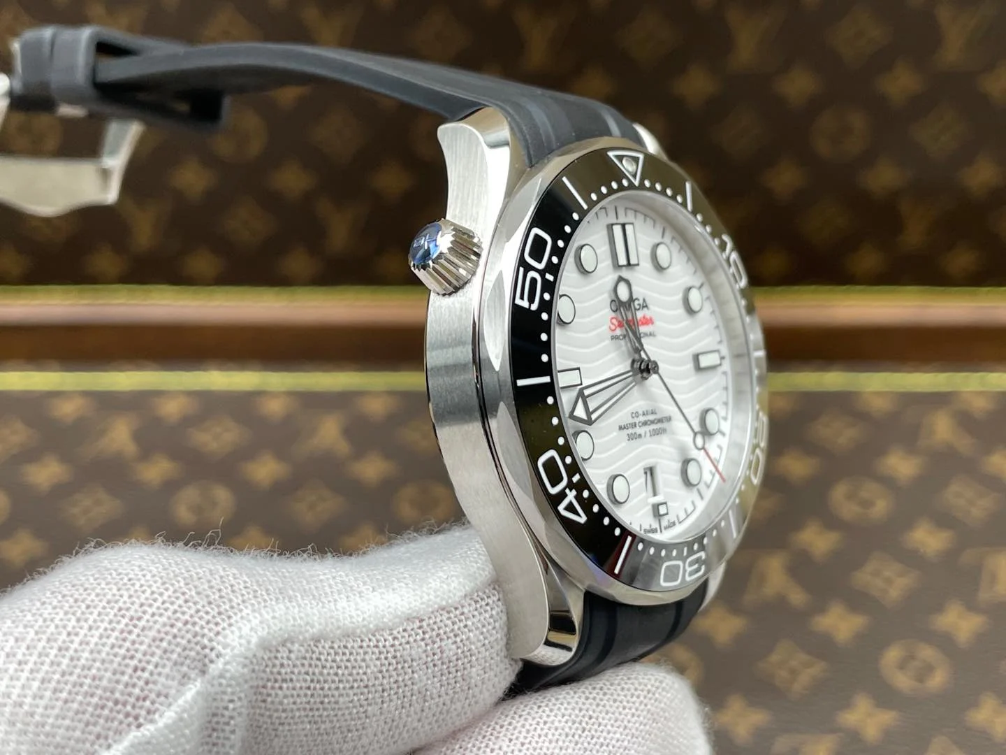 Omega Seamaster 300 White Dial — photographed off the sweep