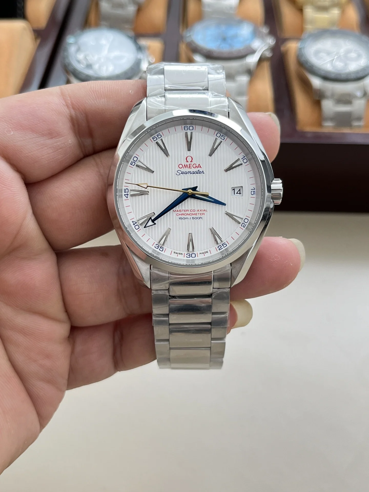 Omega Seamaster Aqua Terra 41.5mm — photographed off the sweep