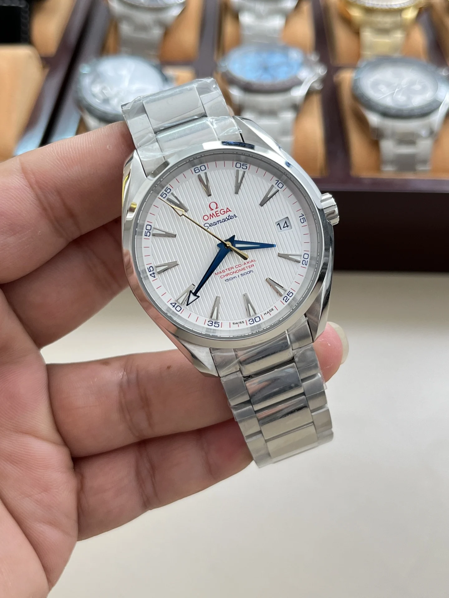 Omega Seamaster Aqua Terra 41.5mm — photographed off the sweep