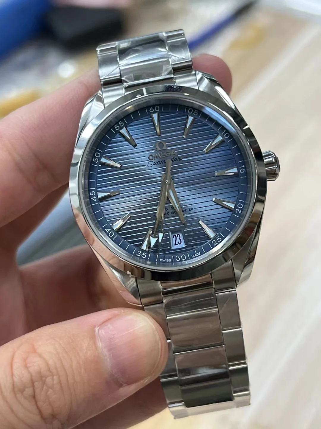 Omega Seamaster Aqua Terra — photographed off the sweep