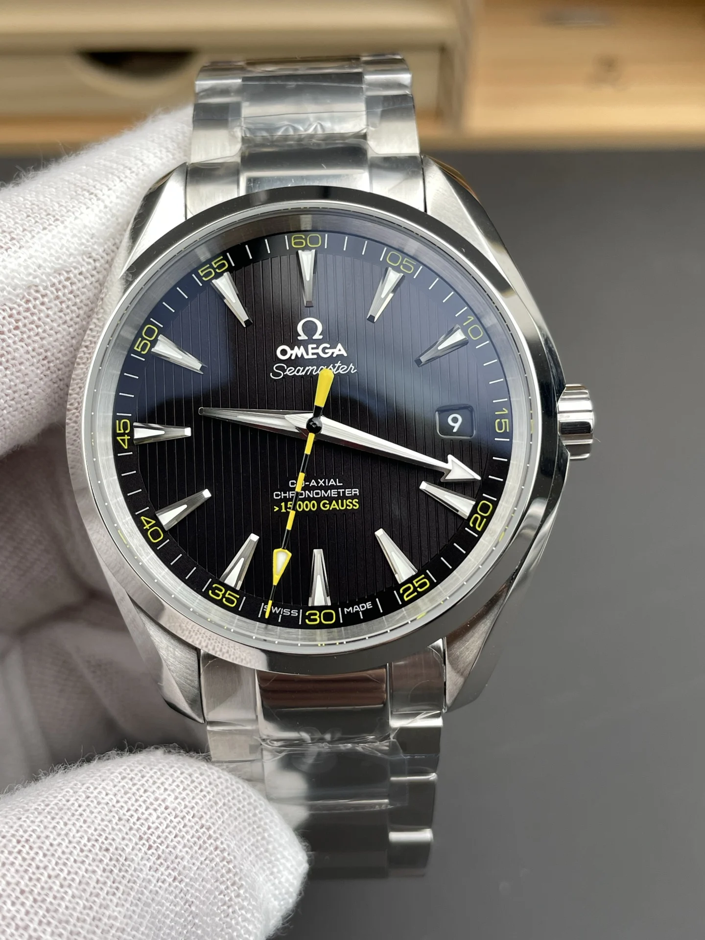 Omega Seamaster Aqua Terra 50mm — photographed off the sweep