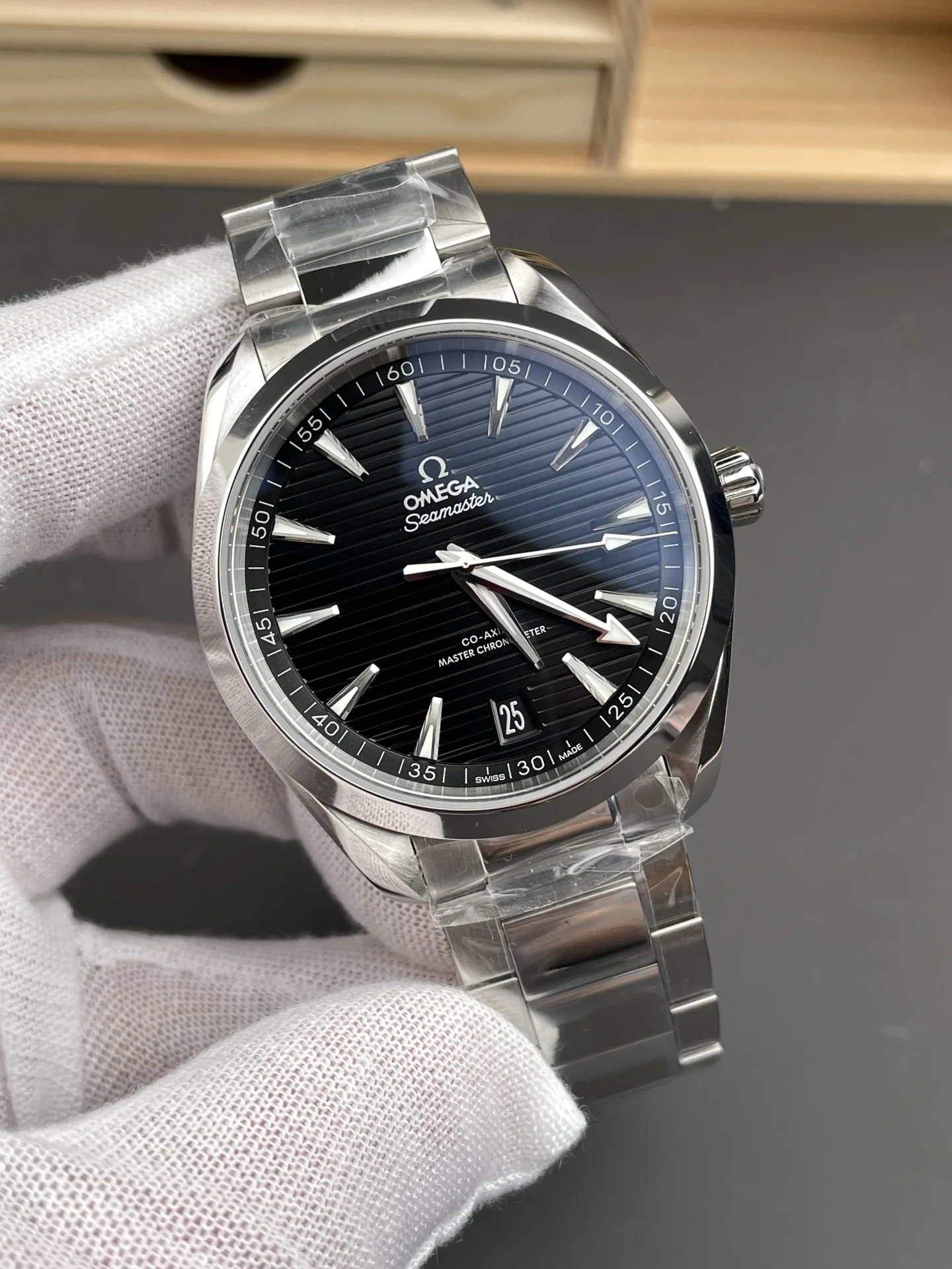 Omega Seamaster Aqua Terra Black Dial 41mm — photographed off the sweep