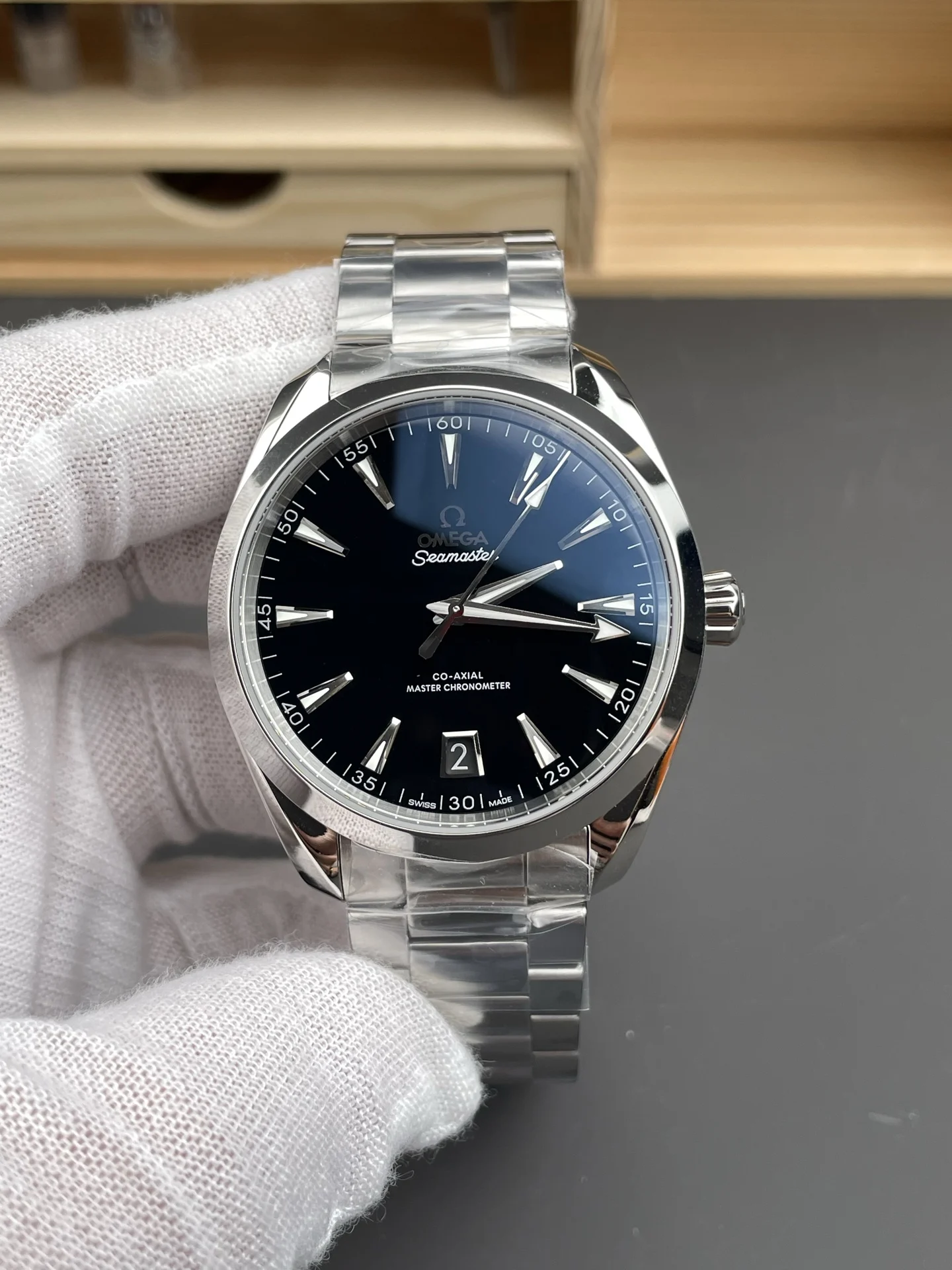 Omega Seamaster Aqua Terra Black Dial 41mm — photographed off the sweep