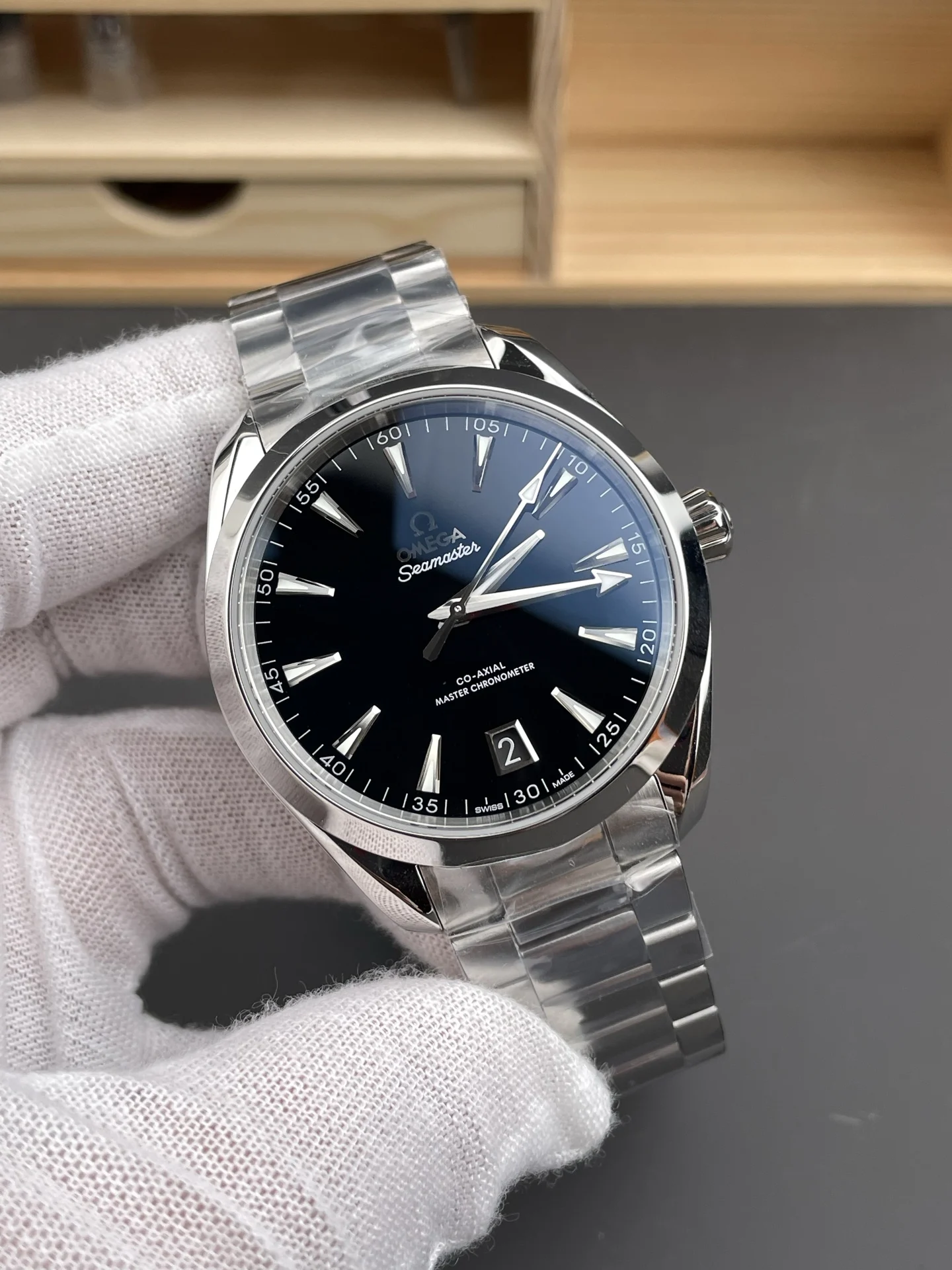 Omega Seamaster Aqua Terra Black Dial 41mm — photographed off the sweep