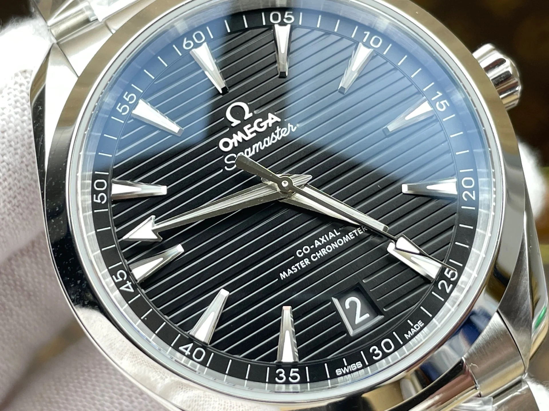 Omega Seamaster Aqua Terra Black Dial — photographed off the sweep