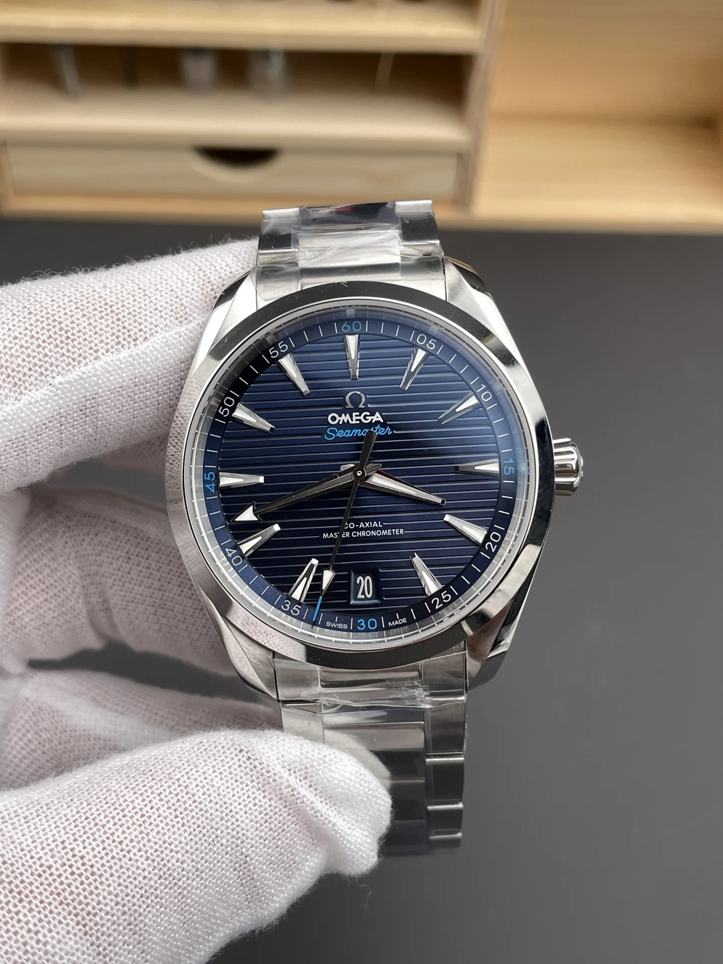 Omega Seamaster Aqua Terra Blue Dial 41mm — photographed off the sweep