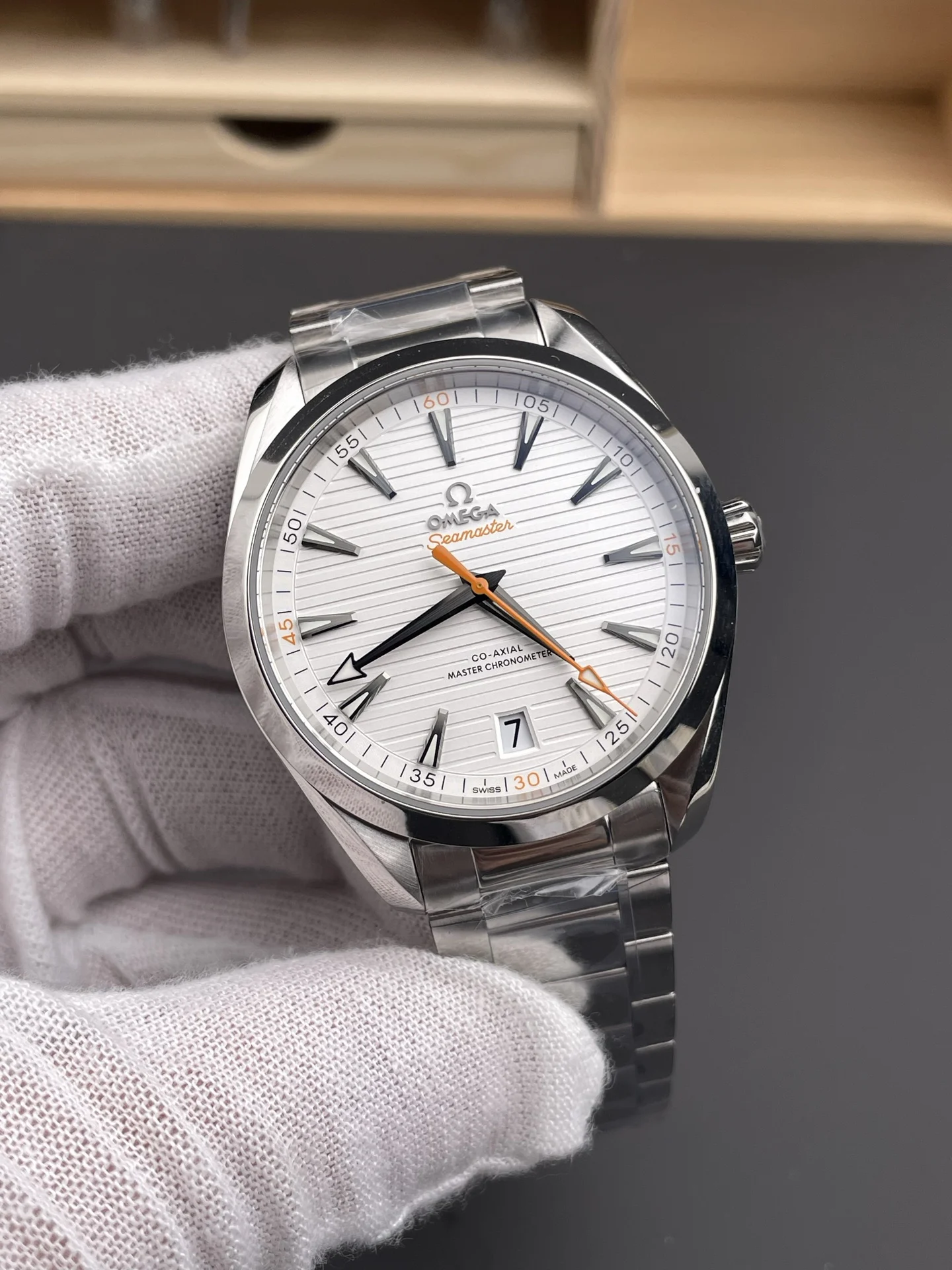 Omega Seamaster Aqua Terra Orange Dial 41mm — photographed off the sweep