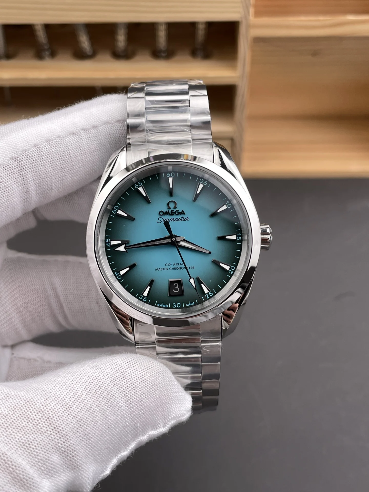 Omega Seamaster Aqua Terra Turquoise Dial 38mm — photographed off the sweep