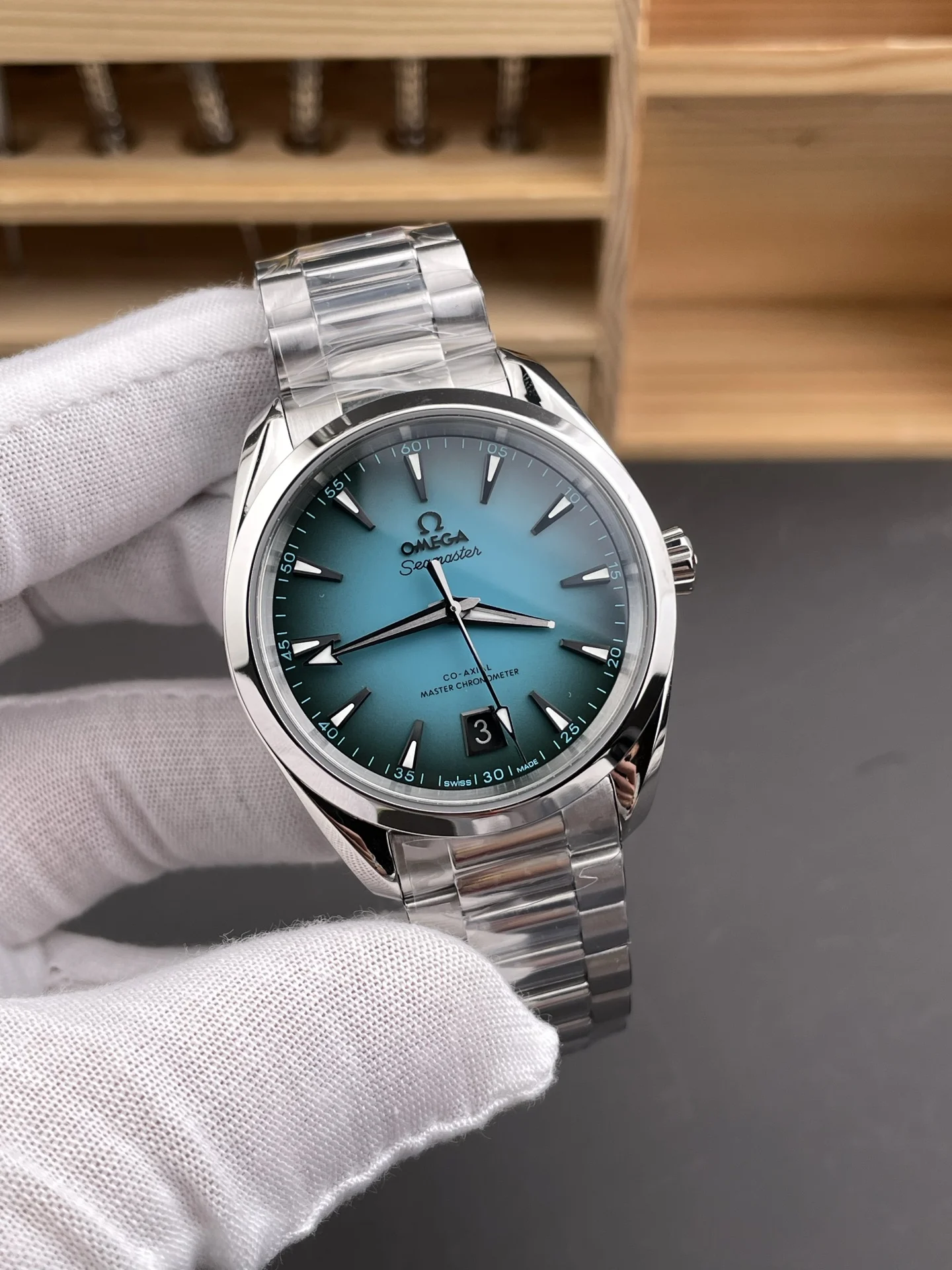 Omega Seamaster Aqua Terra Turquoise Dial 38mm — photographed off the sweep