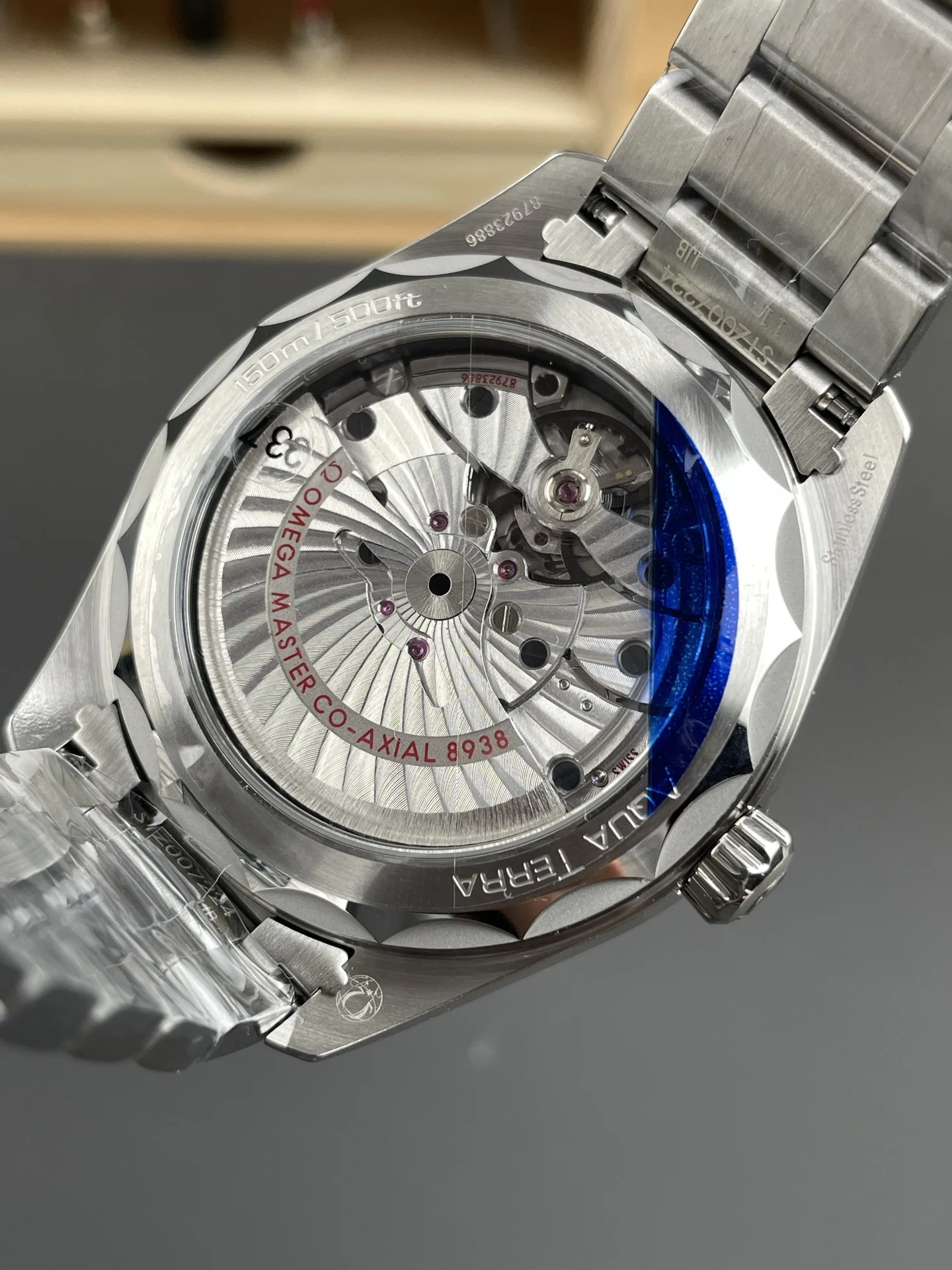 Omega Seamaster Aqua Terra World Time Blue Dial 43mm — photographed off the sweep