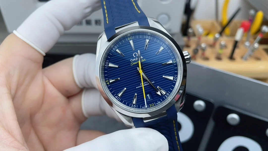 Omega Seamaster Aqua Terra Yellow Dial — photographed off the sweep